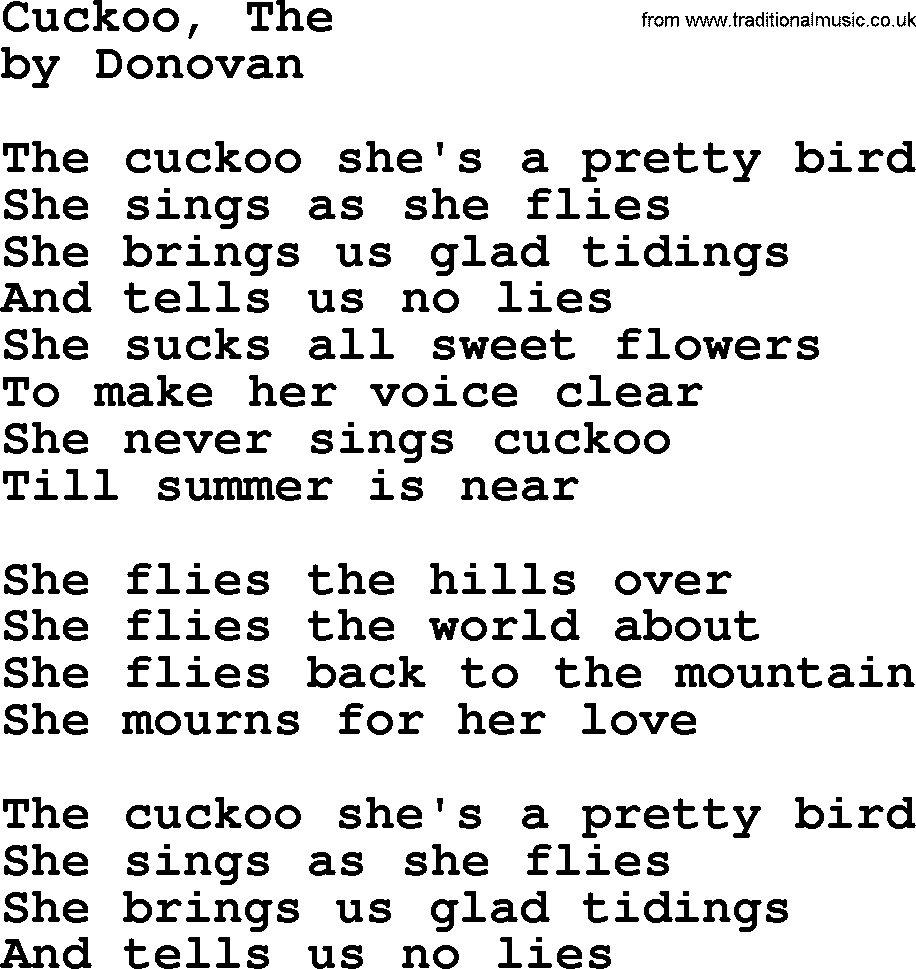 Donovan Leitch song: Cuckoo, The lyrics