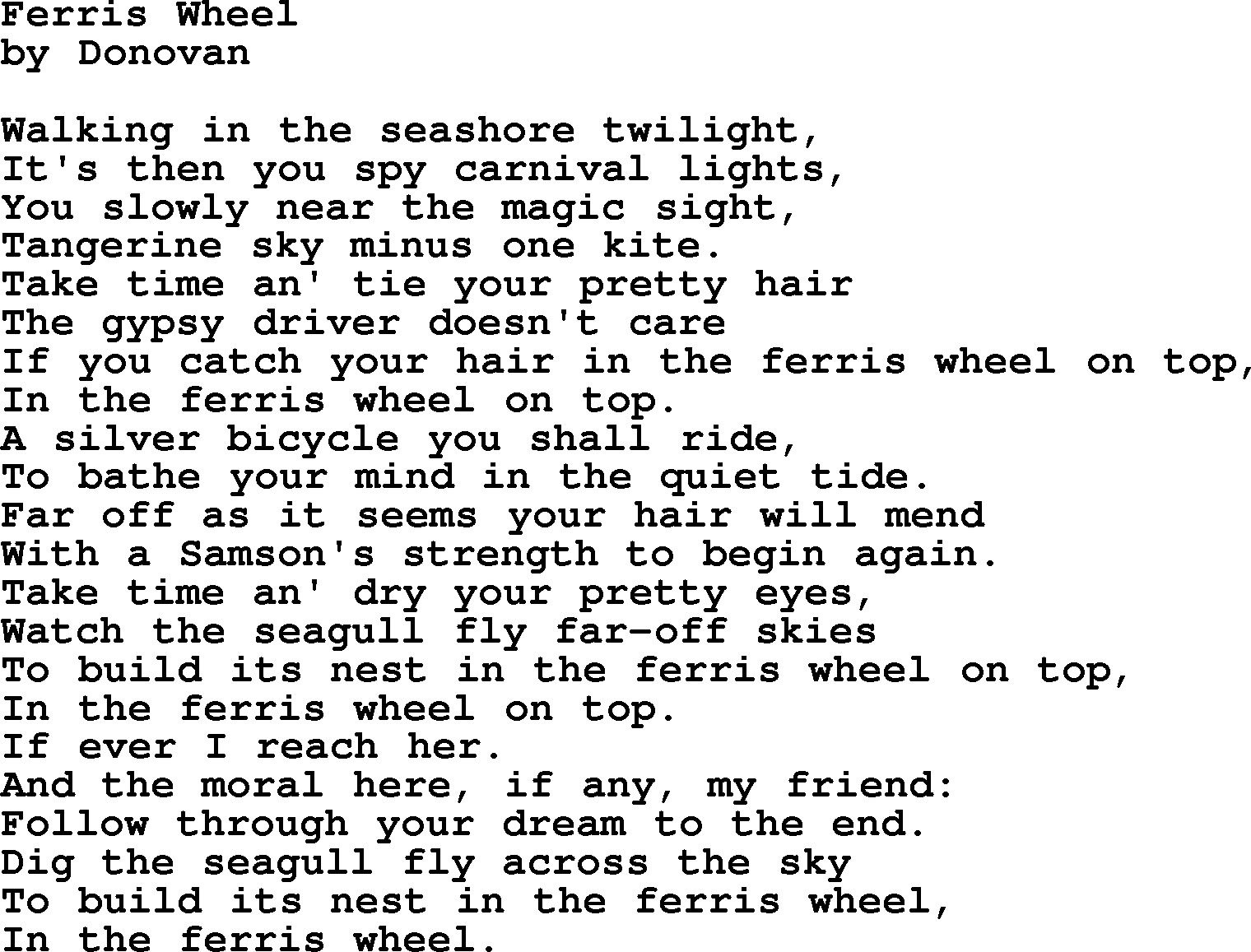 Donovan Leitch song: Ferris Wheel lyrics