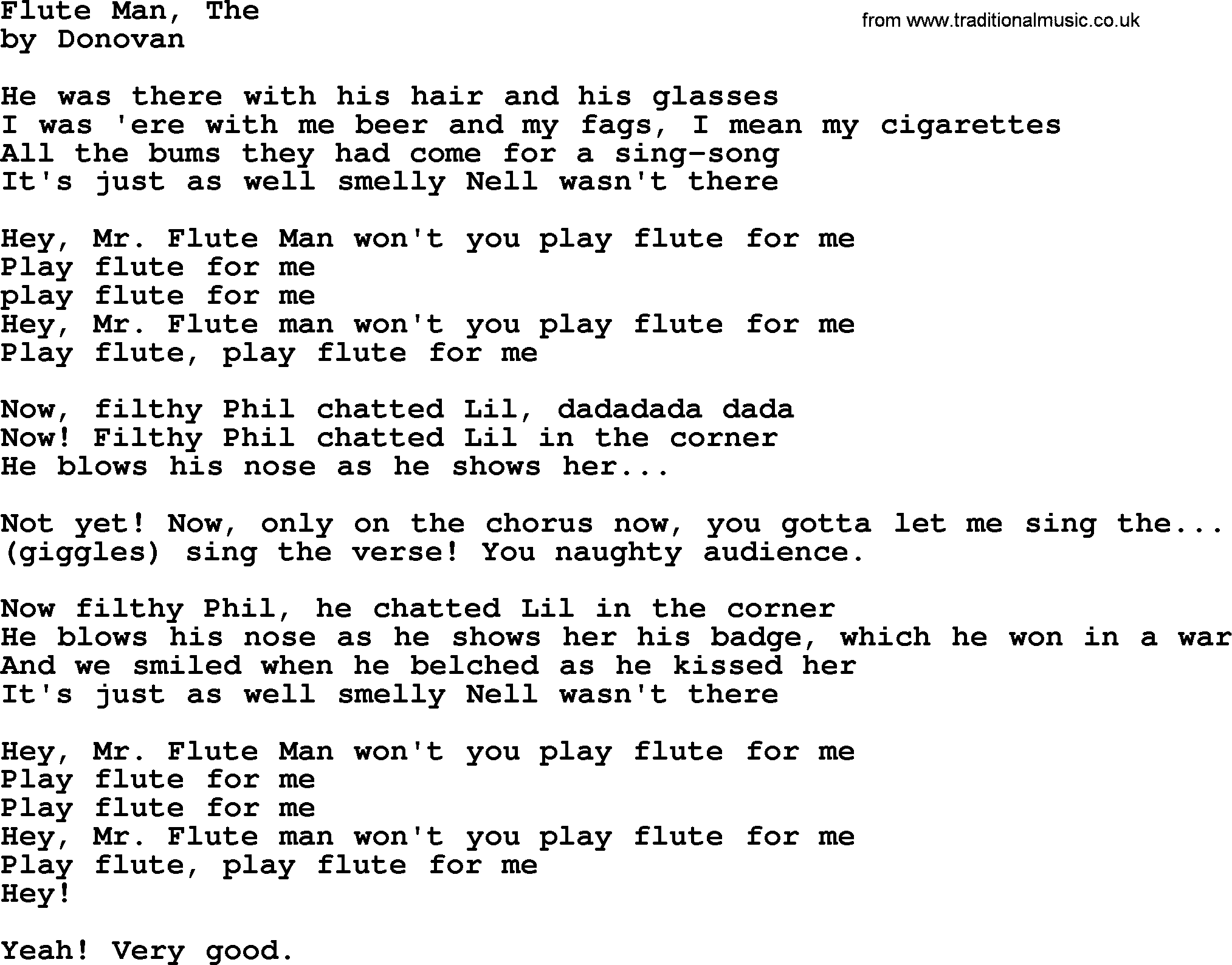 Donovan Leitch song: Flute Man, The lyrics