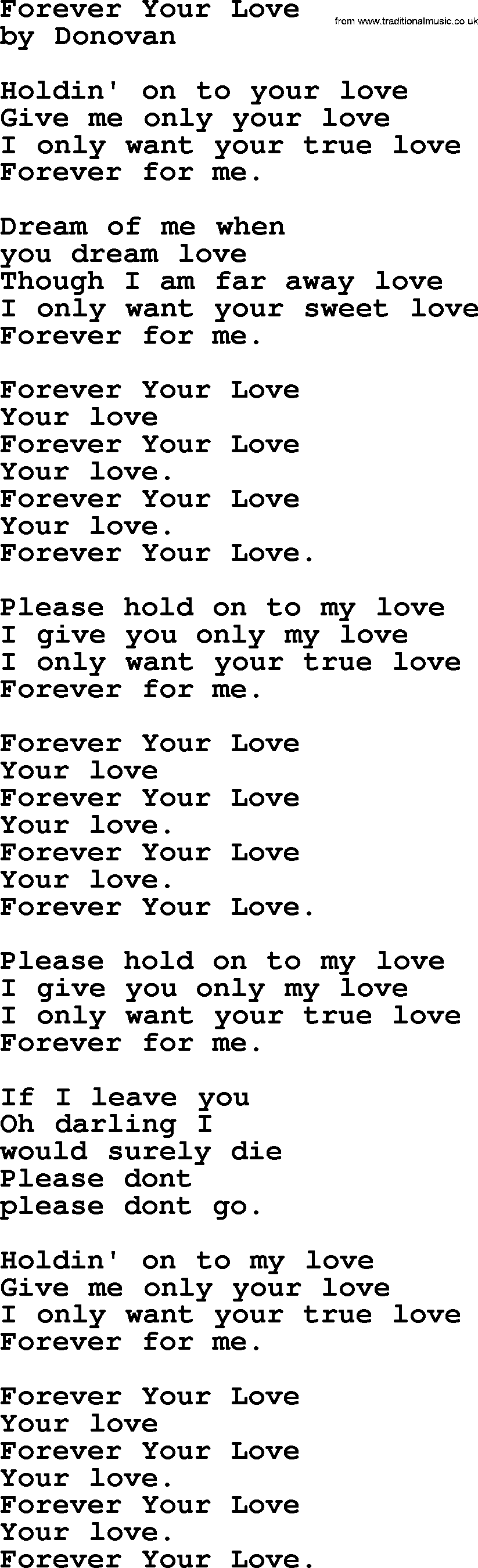 Donovan Leitch song: Forever Your Love lyrics