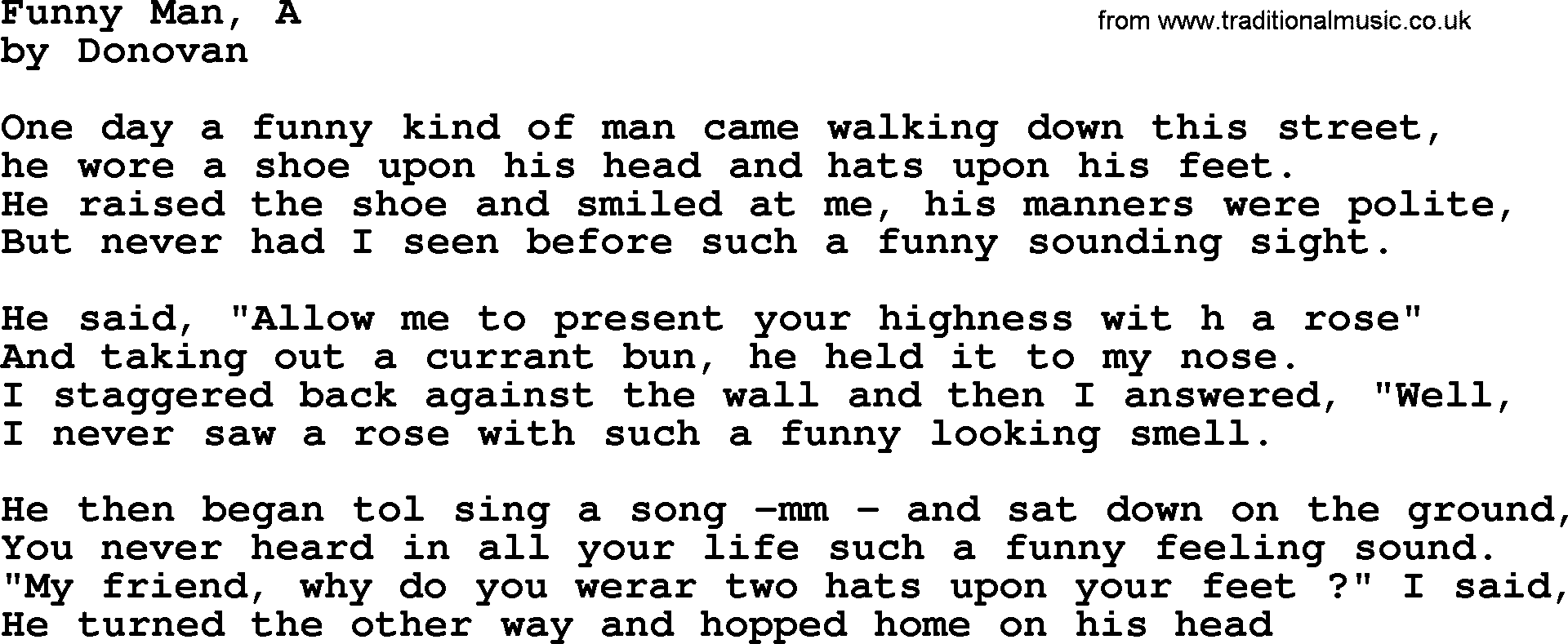 Donovan Leitch song: Funny Man, A lyrics