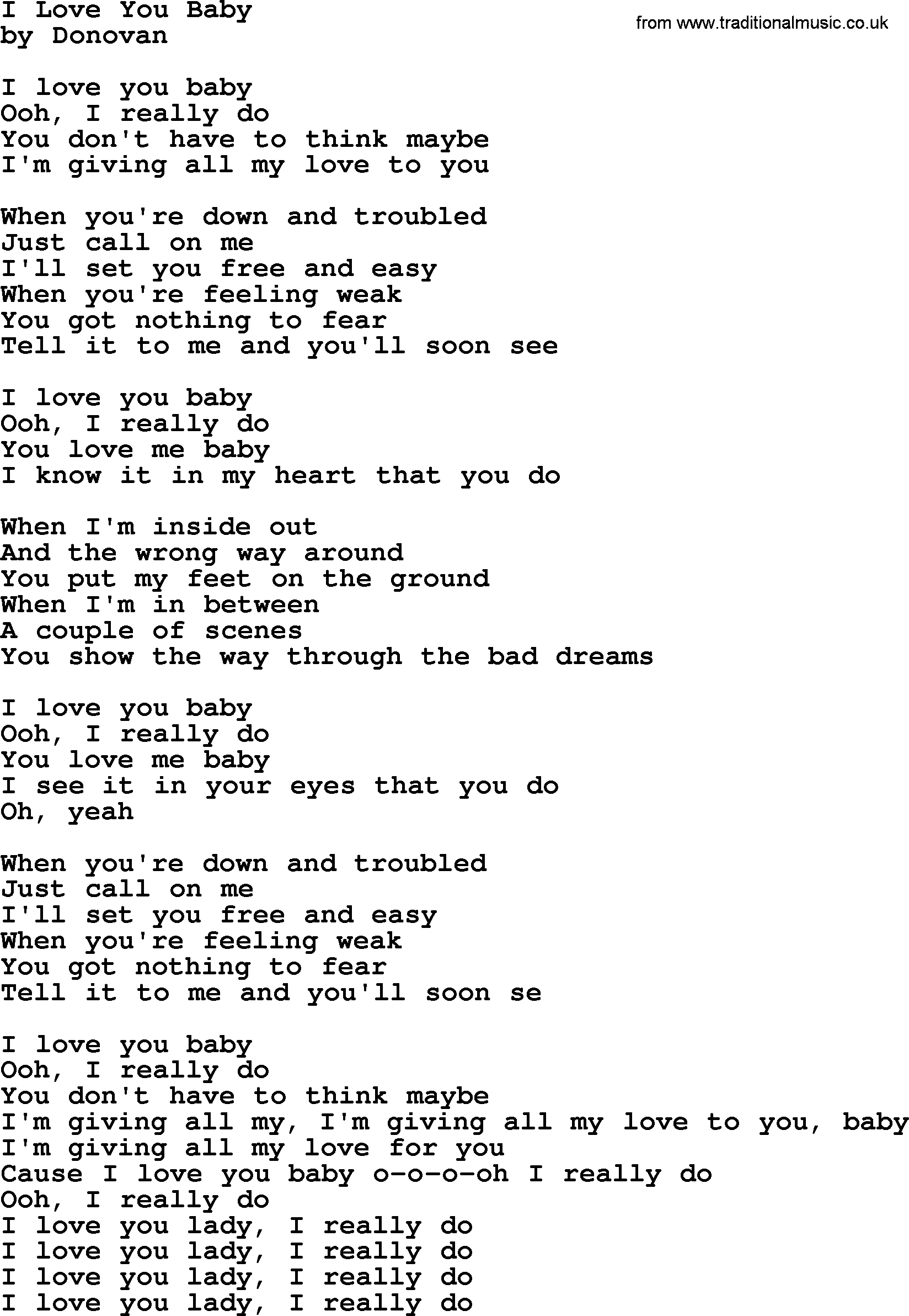 Donovan Leitch song: I Love You Baby lyrics