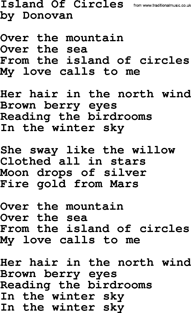 Donovan Leitch song: Island Of Circles lyrics