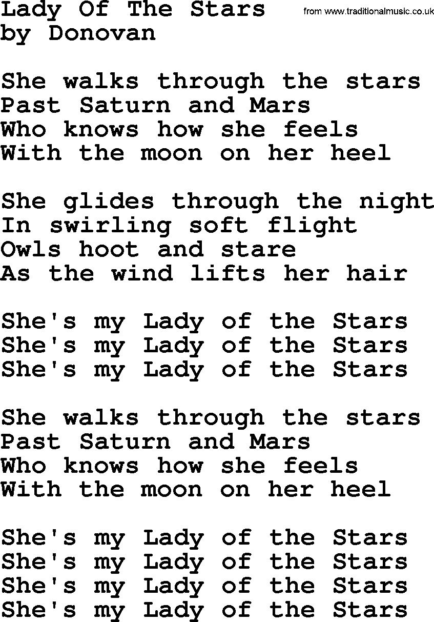 Donovan Leitch song: Lady Of The Stars lyrics