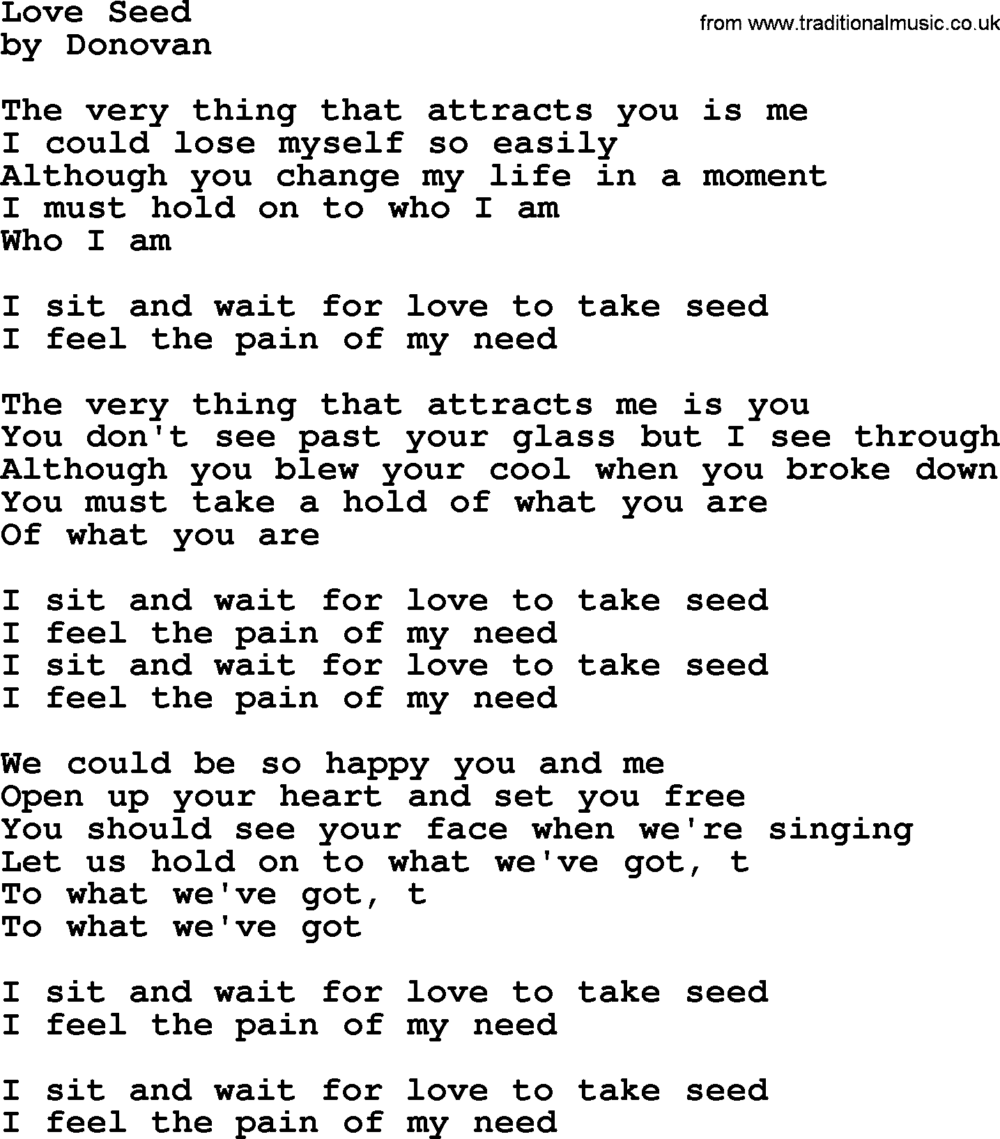 Donovan Leitch song: Love Seed lyrics