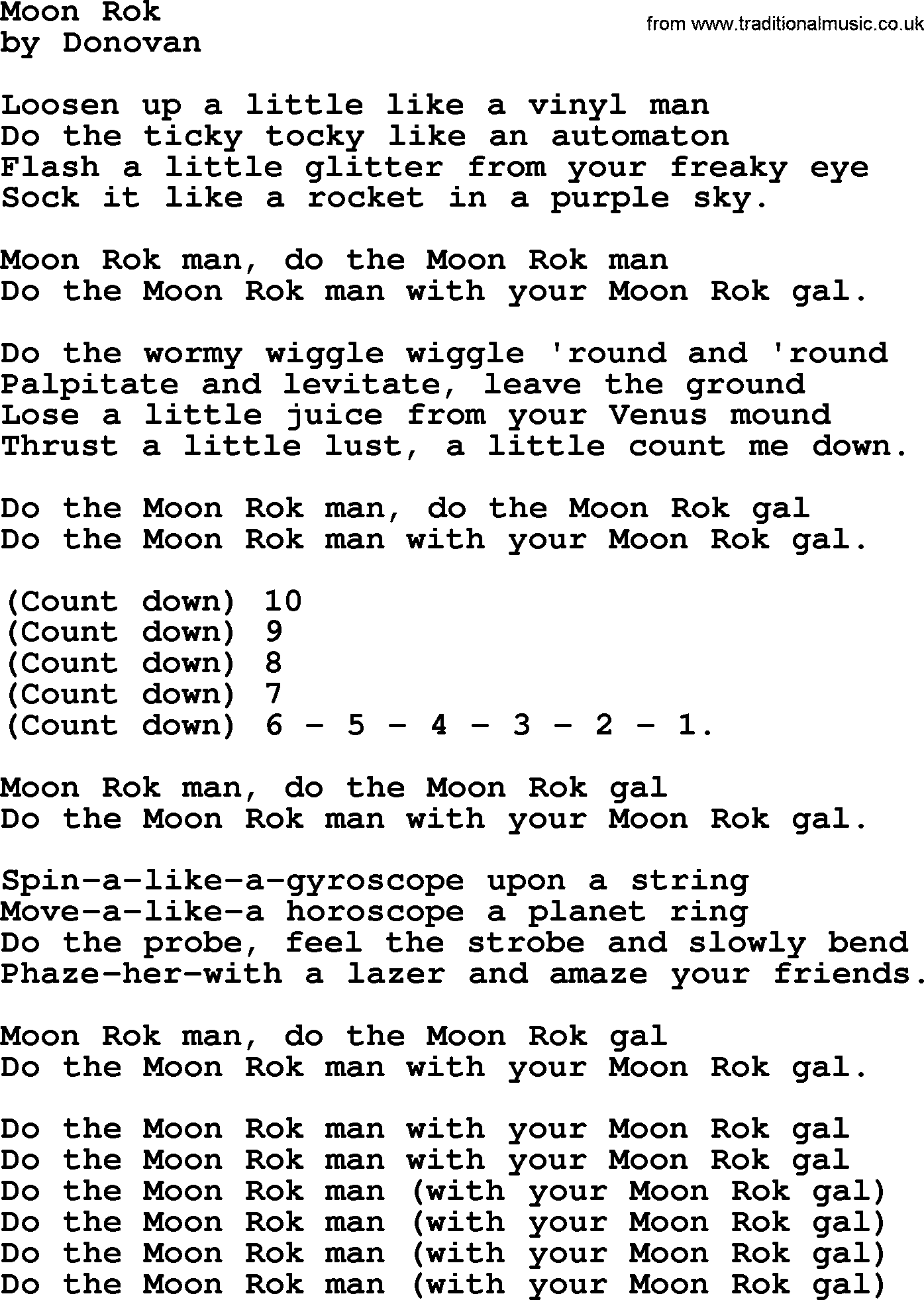 Donovan Leitch song: Moon Rok lyrics