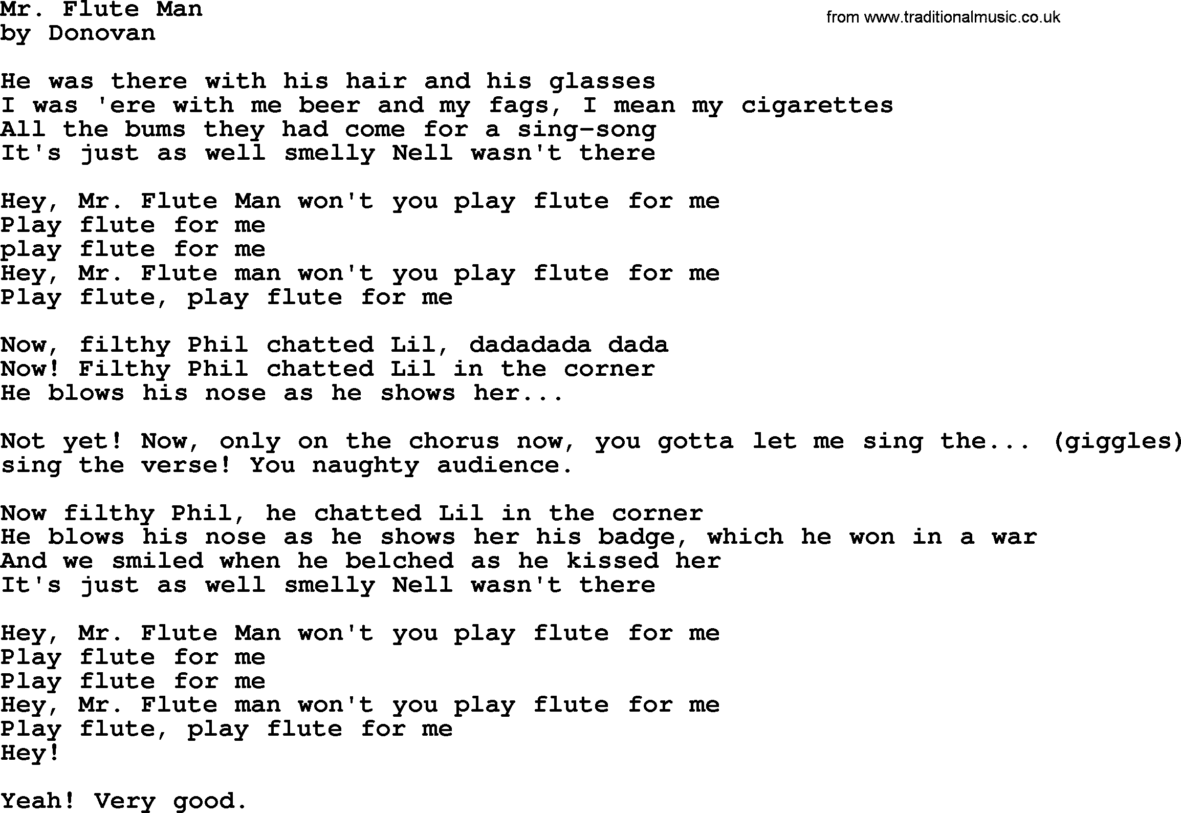 Donovan Leitch song: Mr. Flute Man lyrics