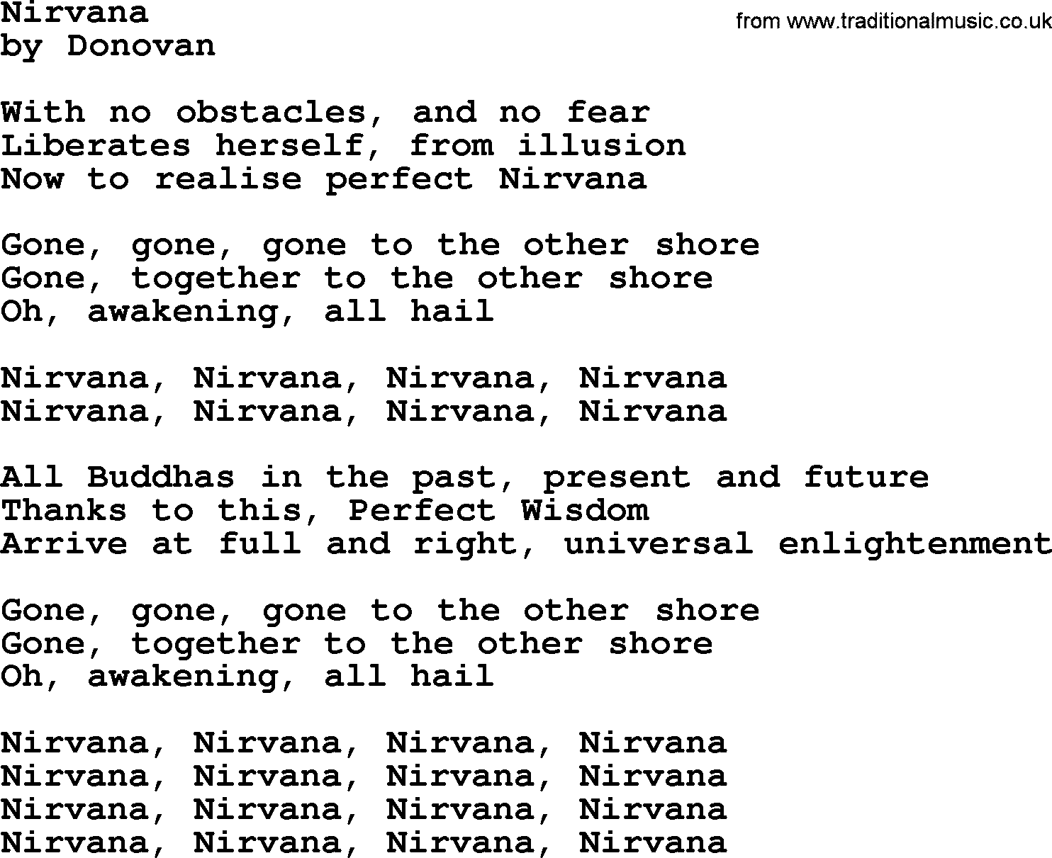 Donovan Leitch song: Nirvana lyrics