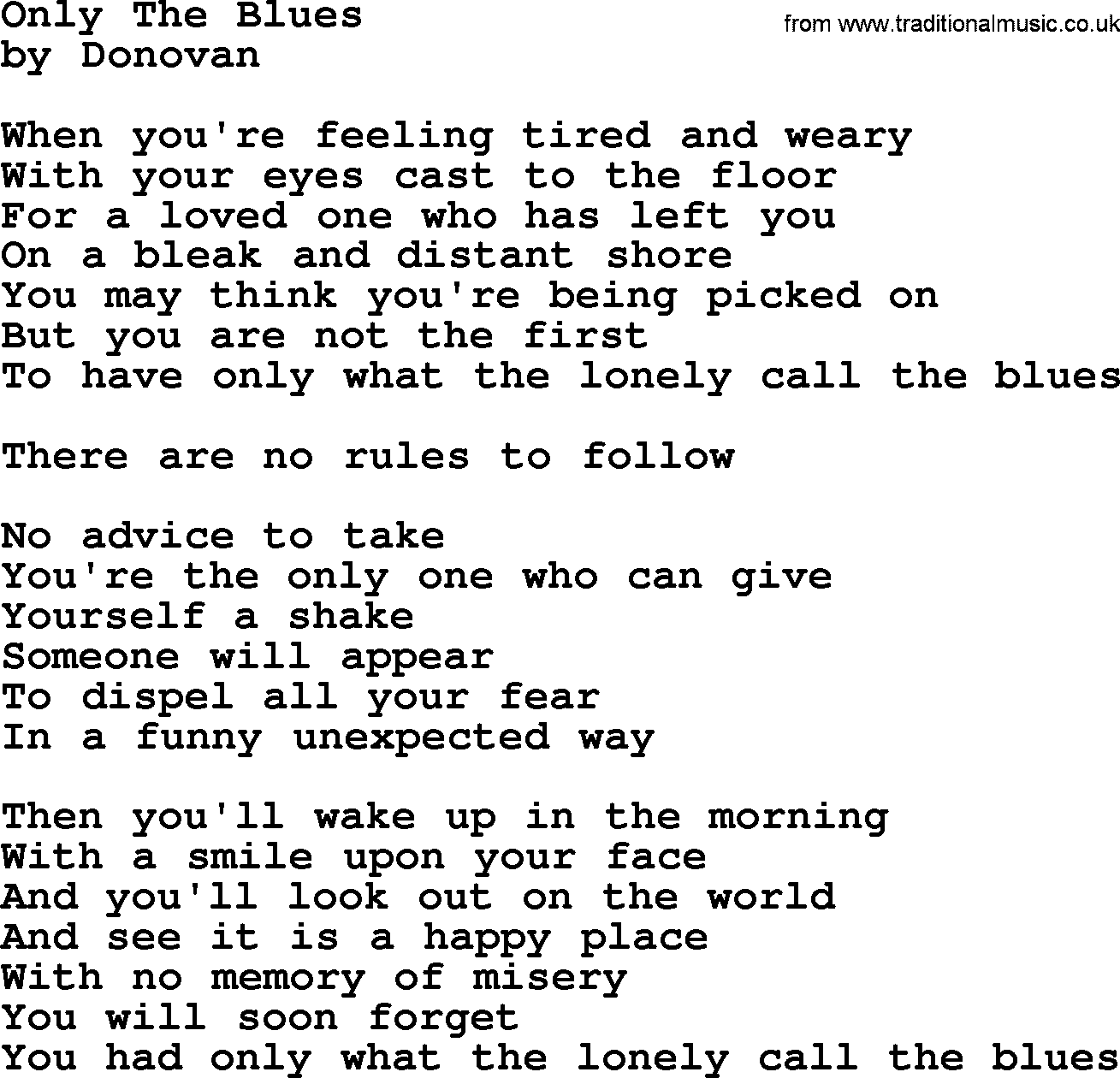 Donovan Leitch song: Only The Blues lyrics