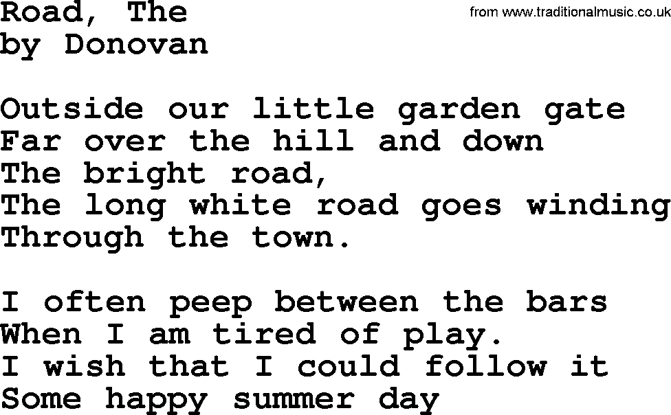 Donovan Leitch song: Road, The lyrics