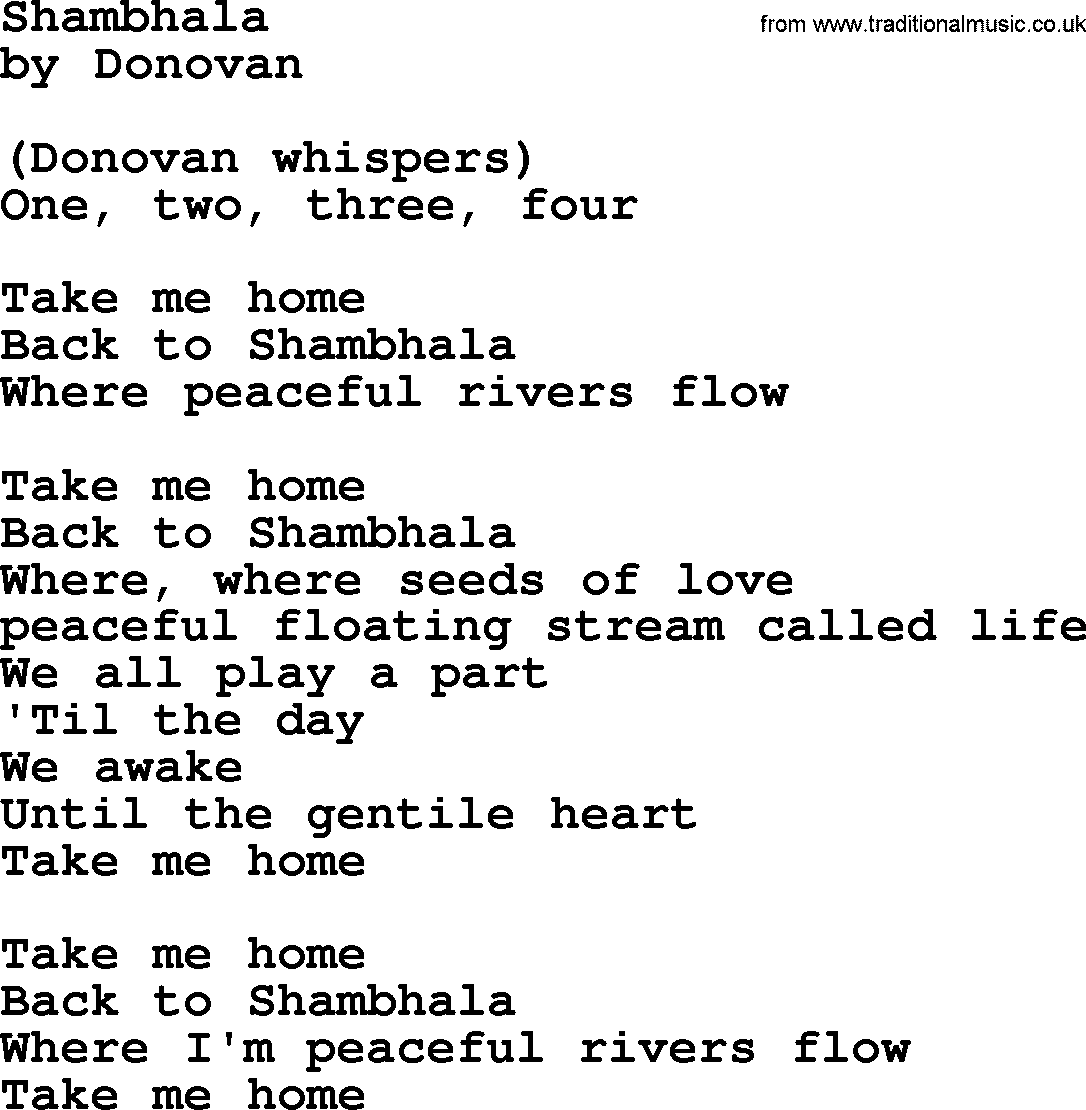 Donovan Leitch song: Shambhala lyrics
