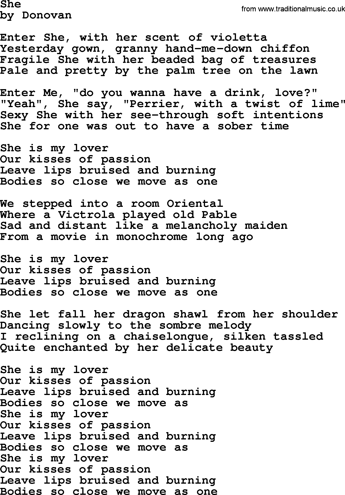 Donovan Leitch song: She lyrics
