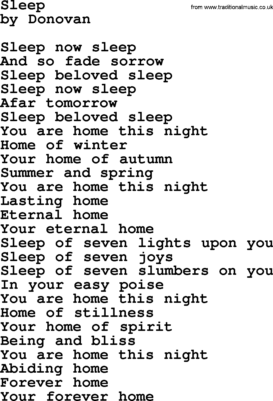 Donovan Leitch song: Sleep lyrics
