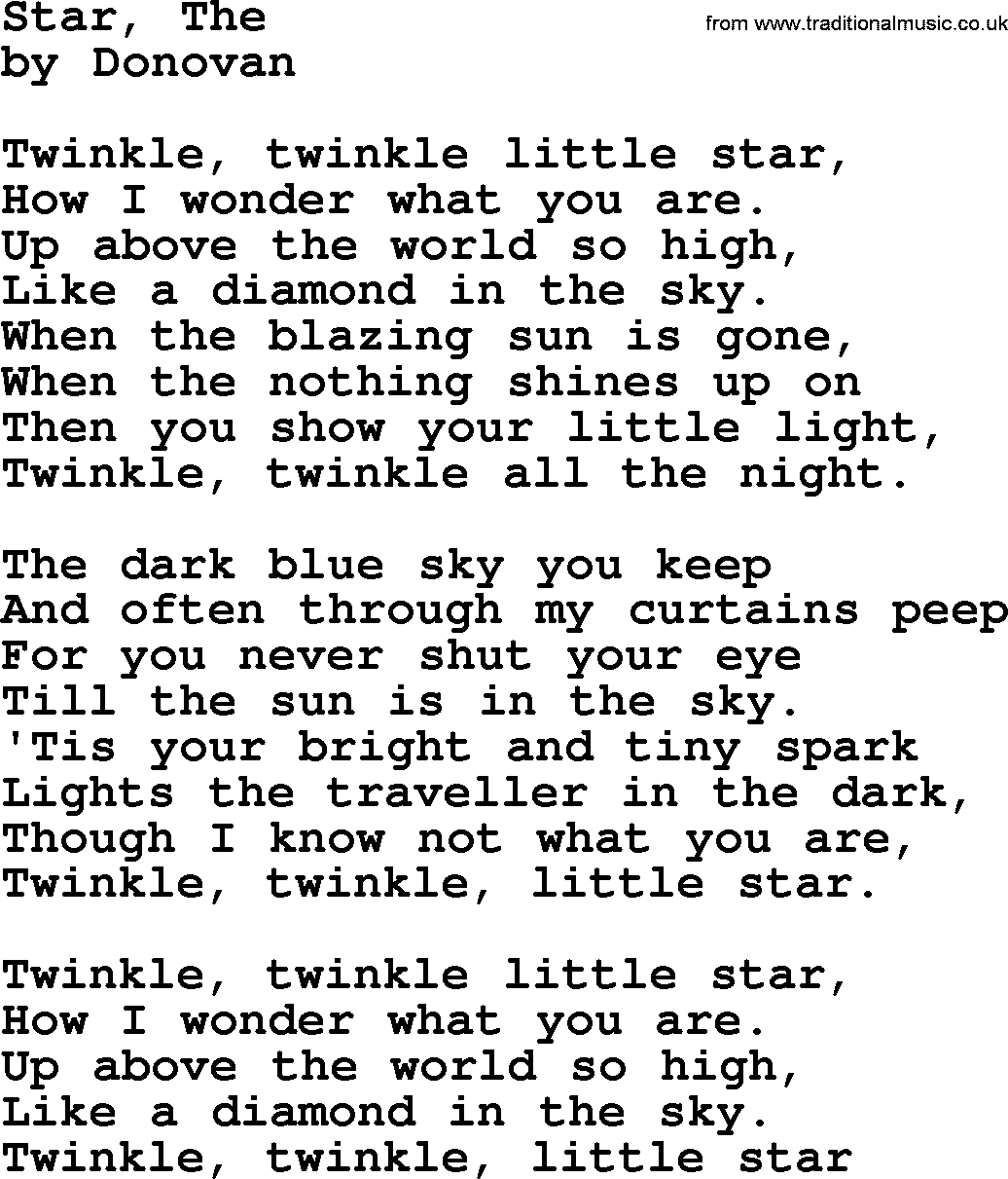 Donovan Leitch song: Star, The lyrics