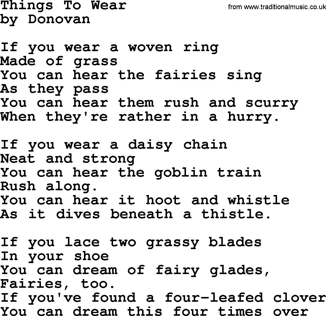 Donovan Leitch song: Things To Wear lyrics