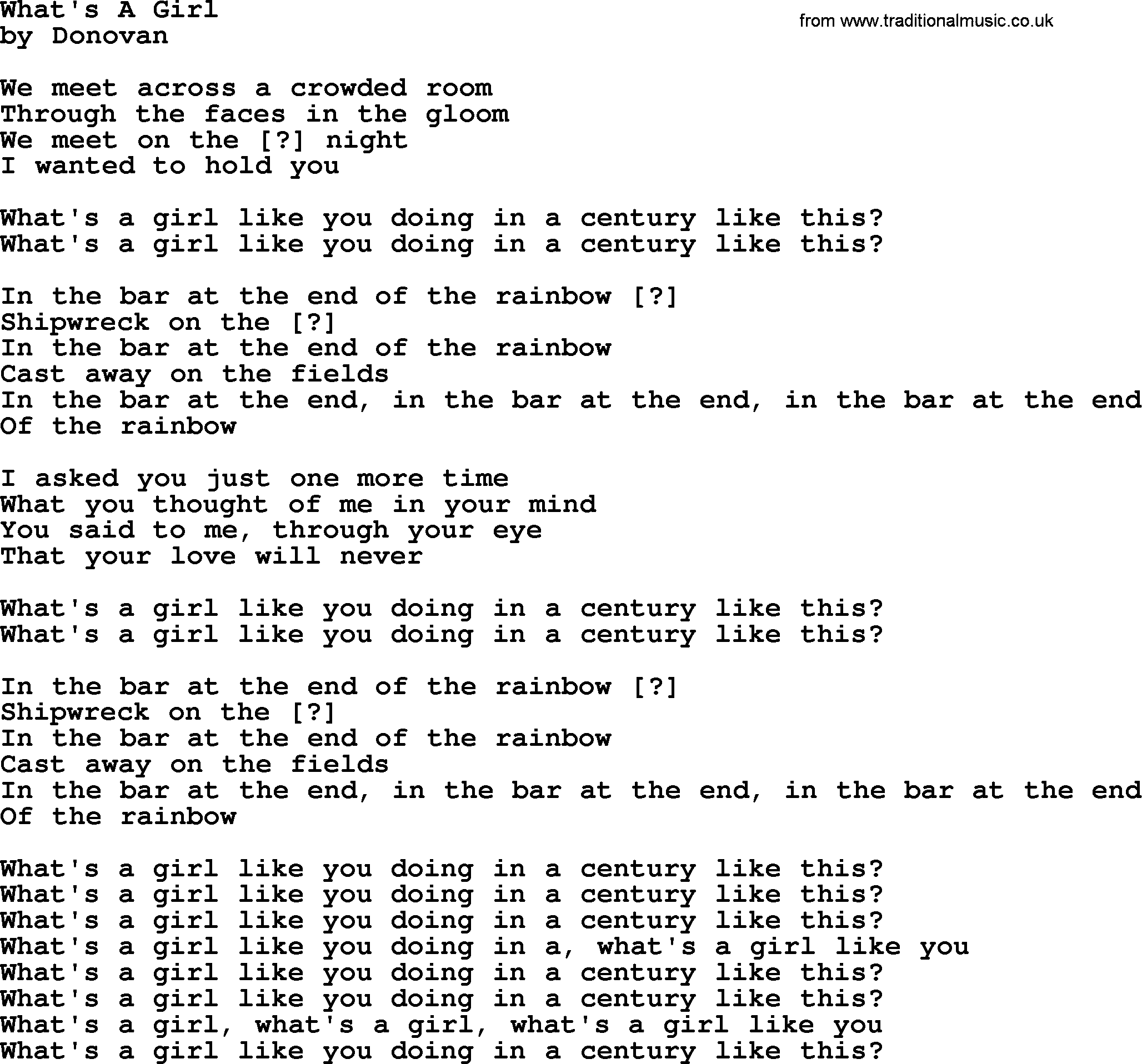 Donovan Leitch song: What's A Girl lyrics