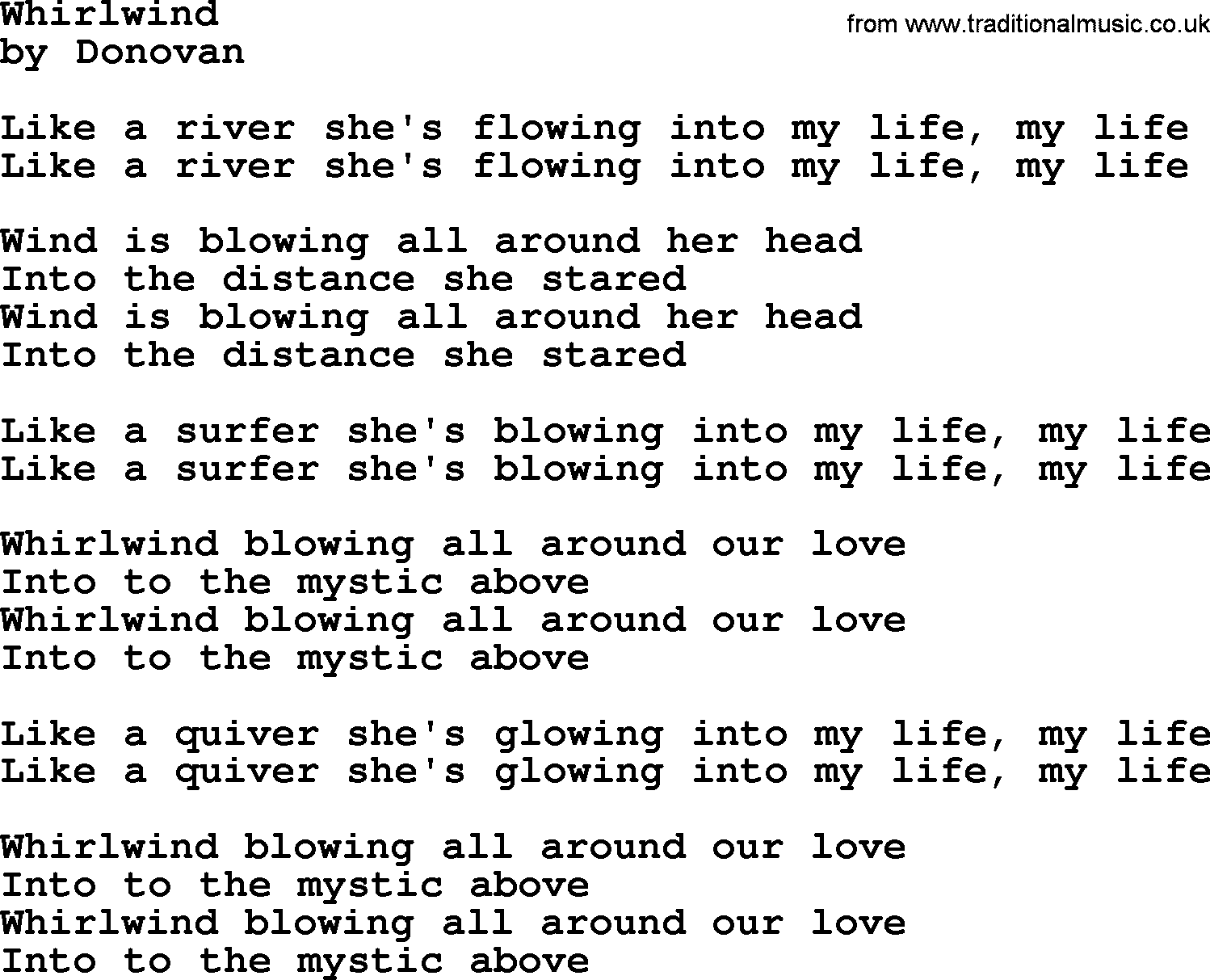 Donovan Leitch song: Whirlwind lyrics