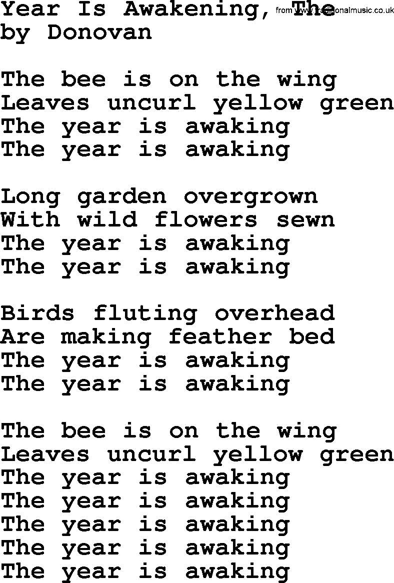 Donovan Leitch song: Year Is Awakening, The lyrics