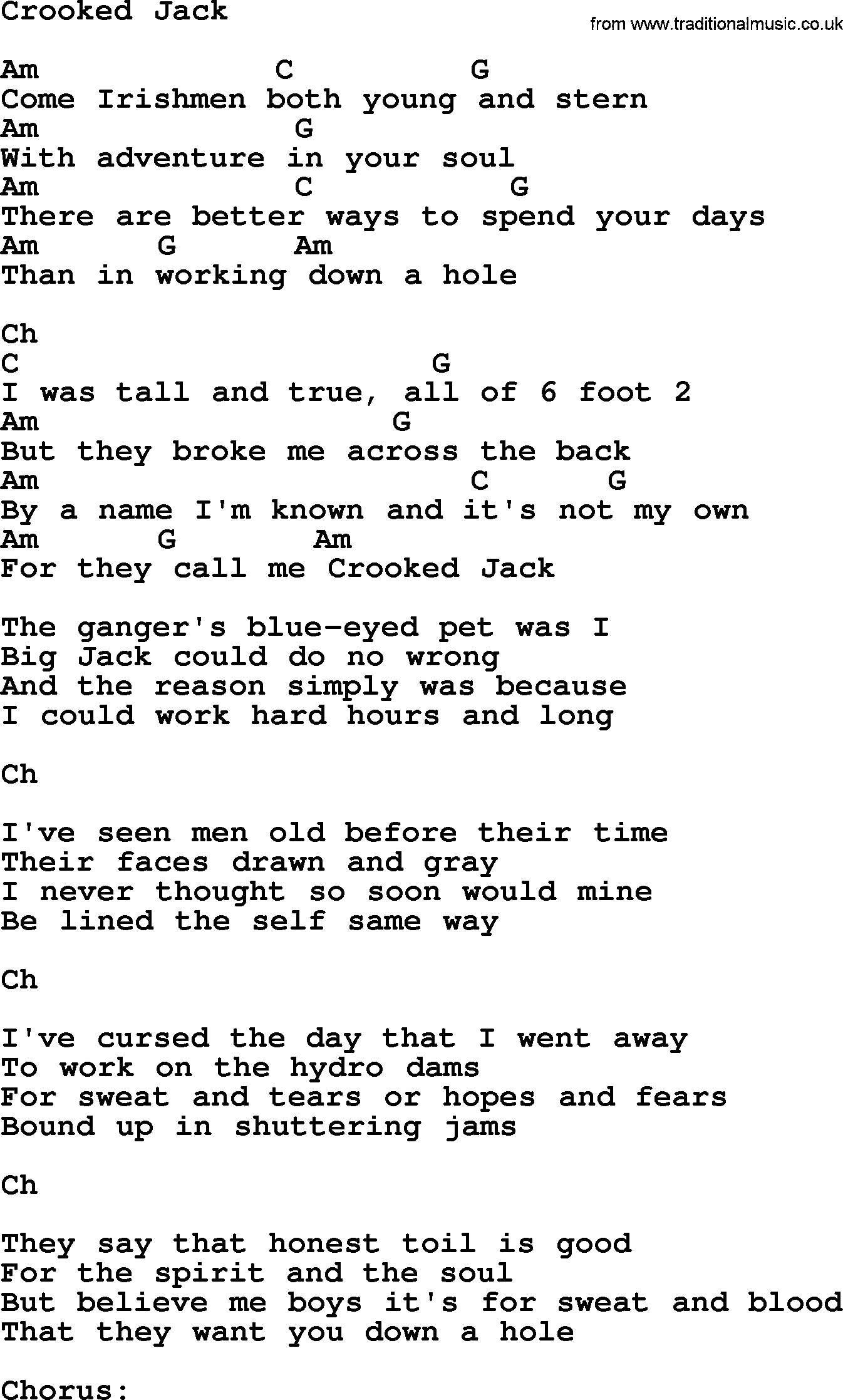 The Dubliners song: Crooked Jack, lyrics