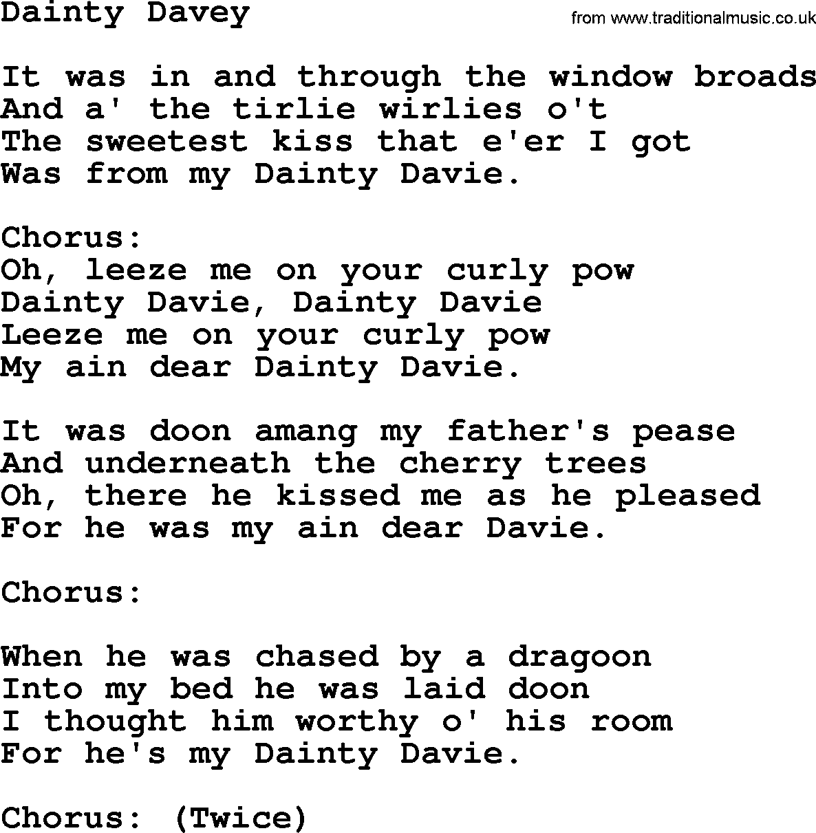 The Dubliners song: Dainty Davey, lyrics
