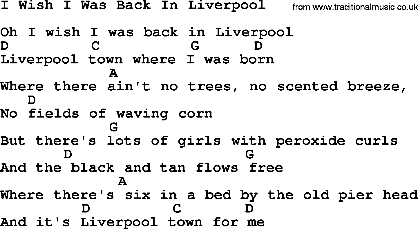 The Dubliners song: I Wish I Was Back In Liverpool, lyrics and chords