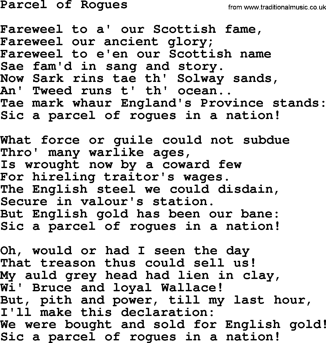 The Dubliners song: Parcel Of Rogues, lyrics