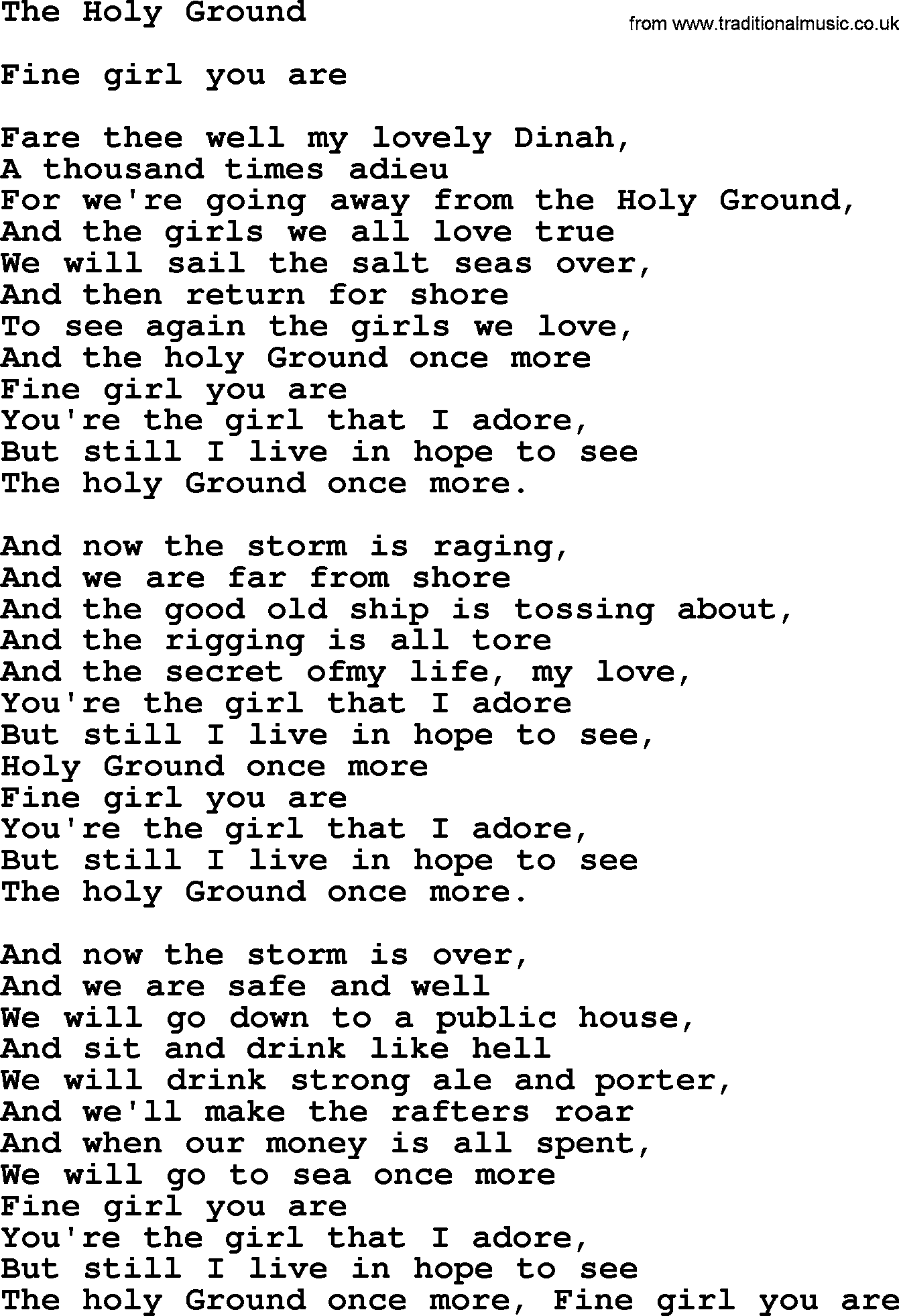 The Dubliners song: The Holy Ground, lyrics