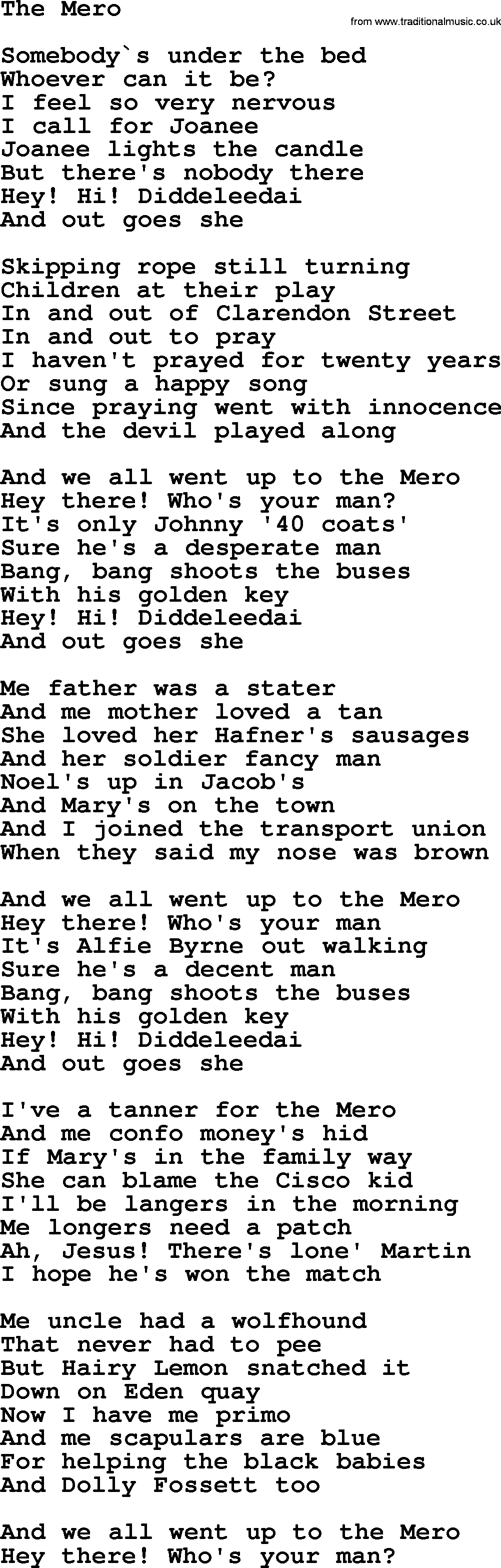 The Dubliners song: The Mero, lyrics
