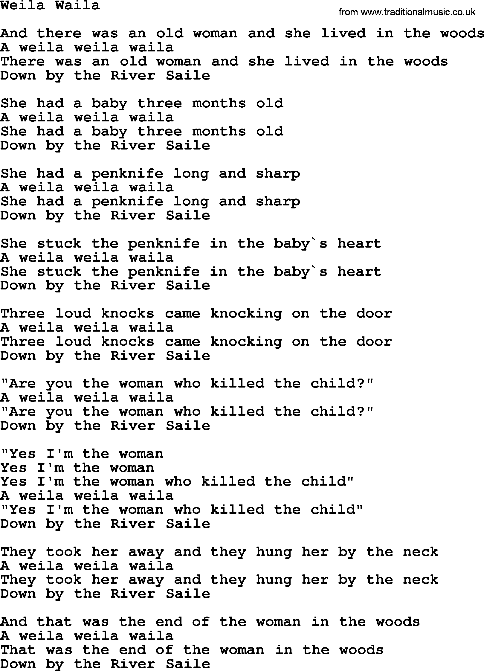The Dubliners song: Weila Waila, lyrics