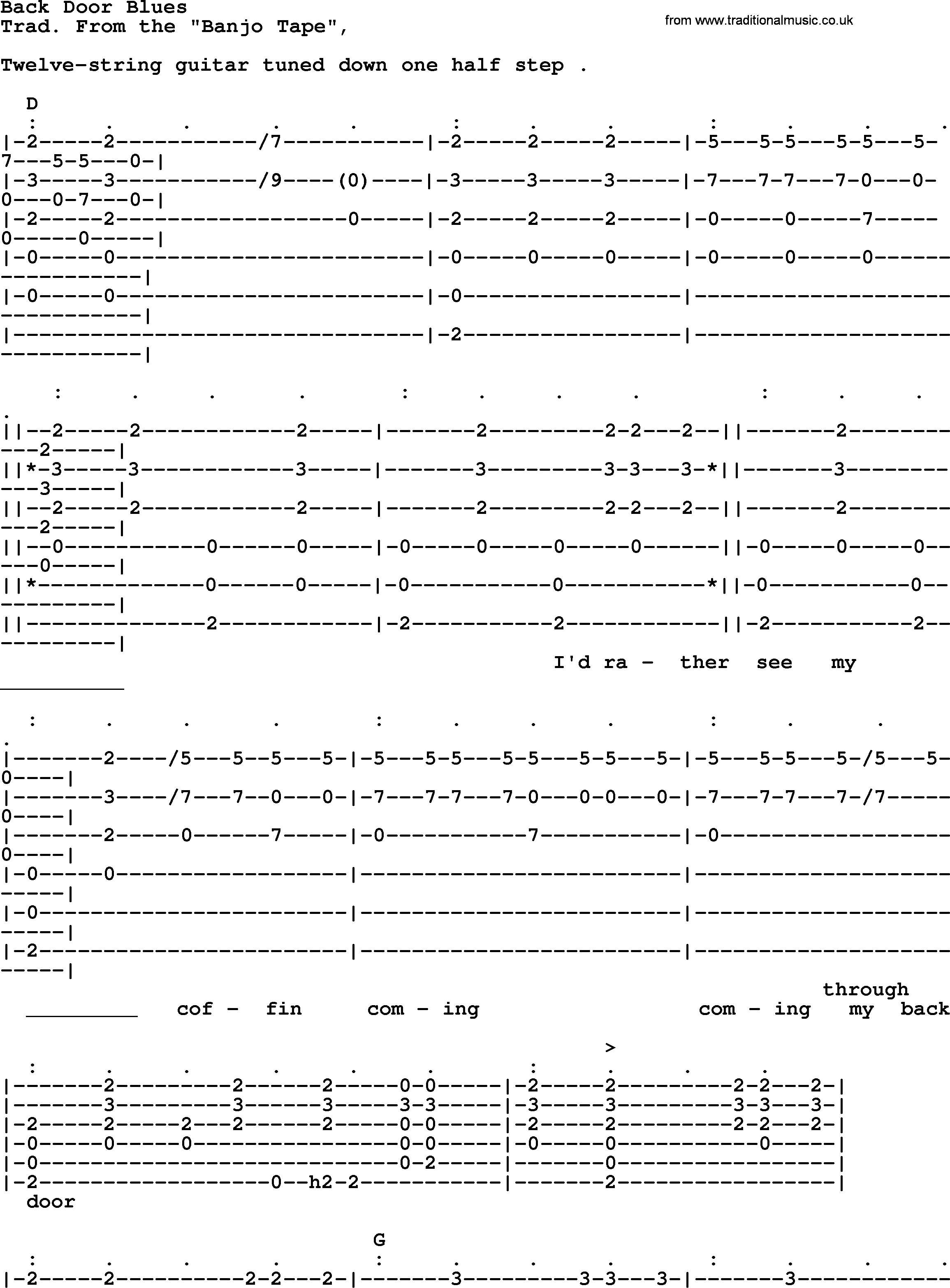 Bob Dylan song, lyrics with chords - Back Door Blues
