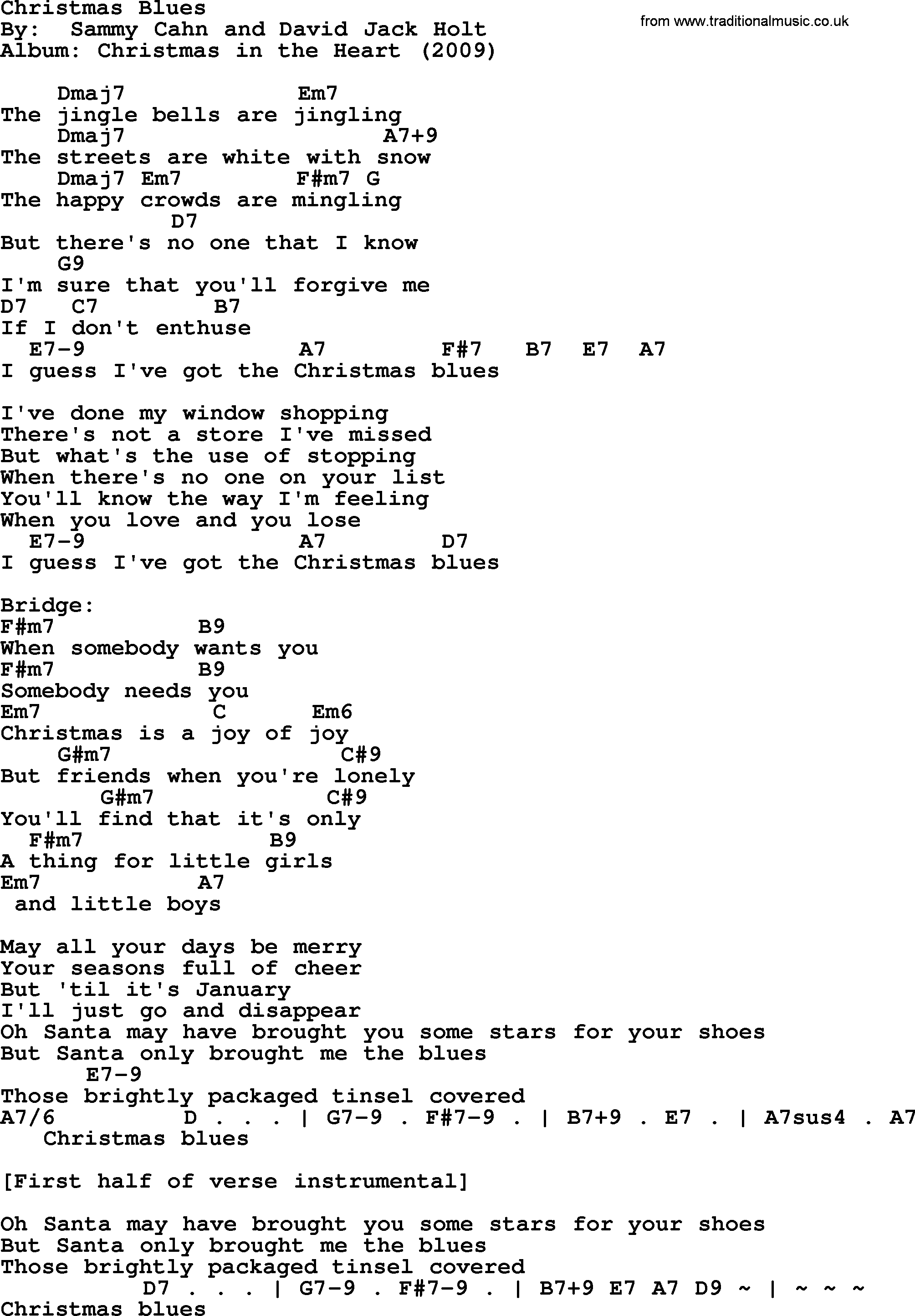 Bob Dylan song, lyrics with chords - Christmas Blues