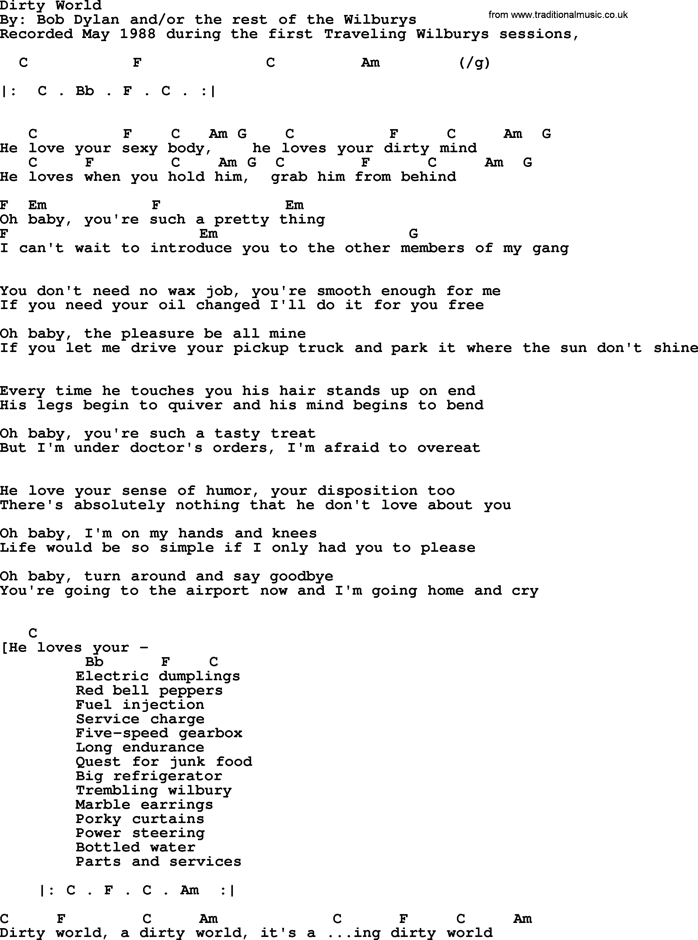 Bob Dylan song, lyrics with chords - Dirty World