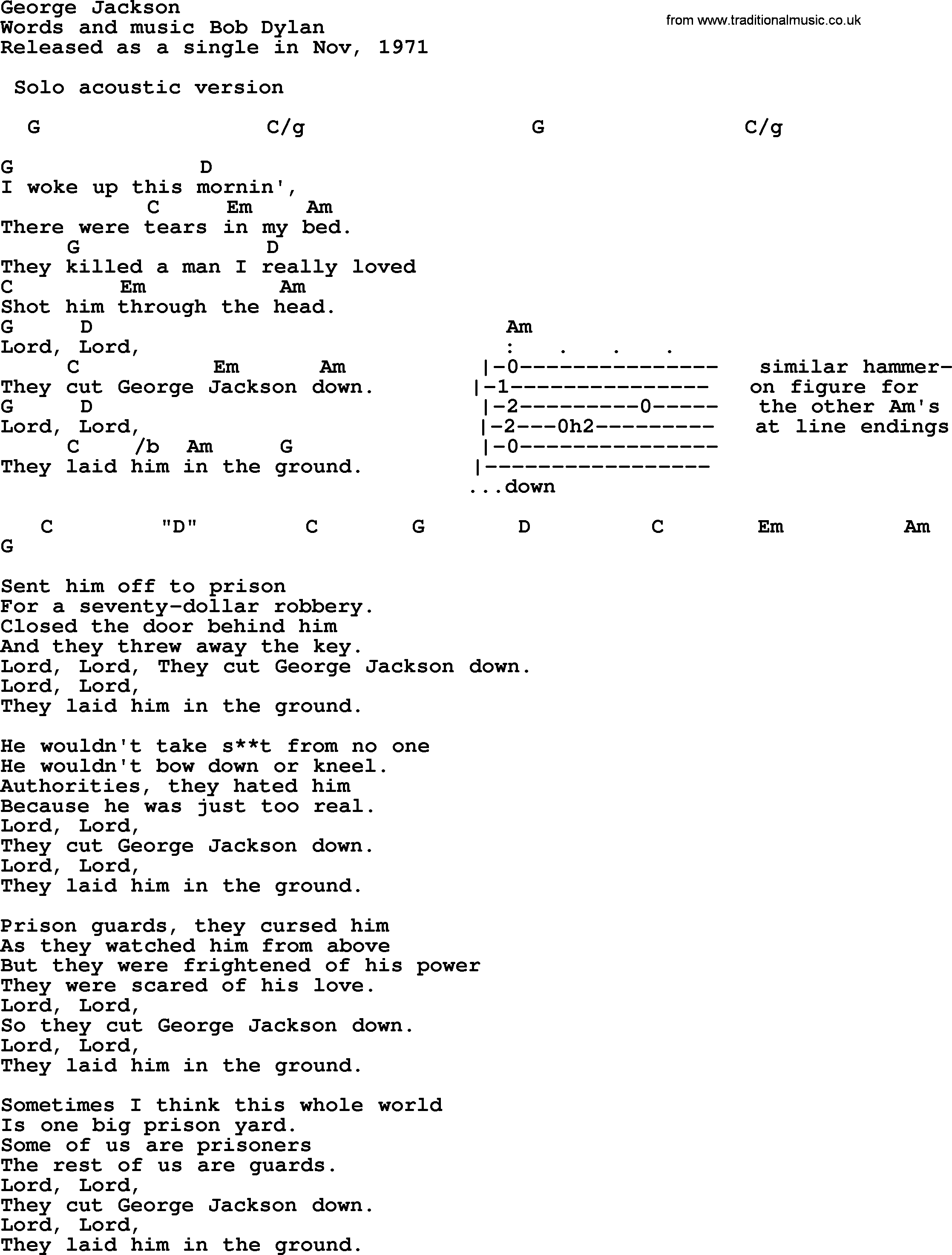 Bob Dylan song, lyrics with chords - George Jackson