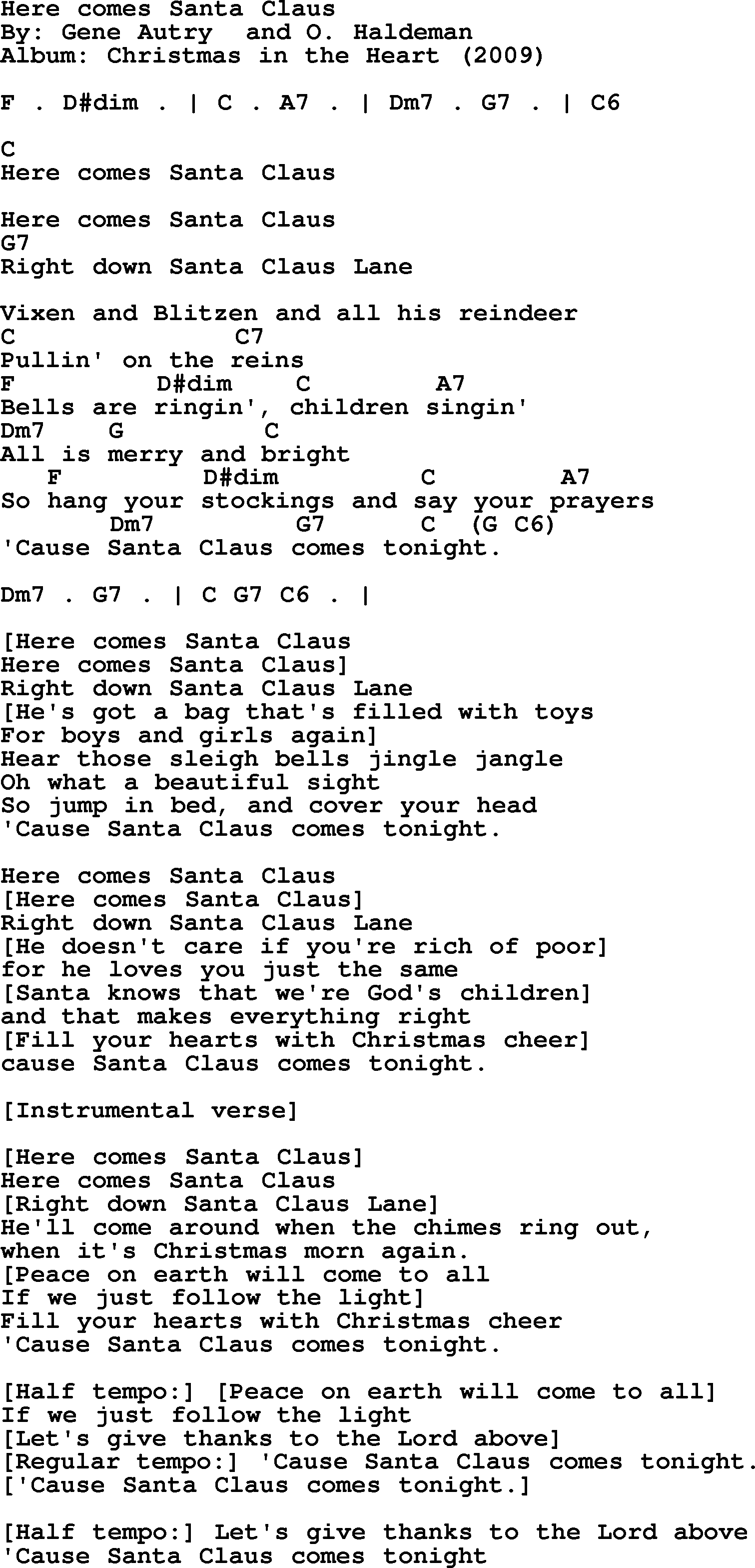 Bob Dylan song - Here comes Santa Claus, lyrics and chords