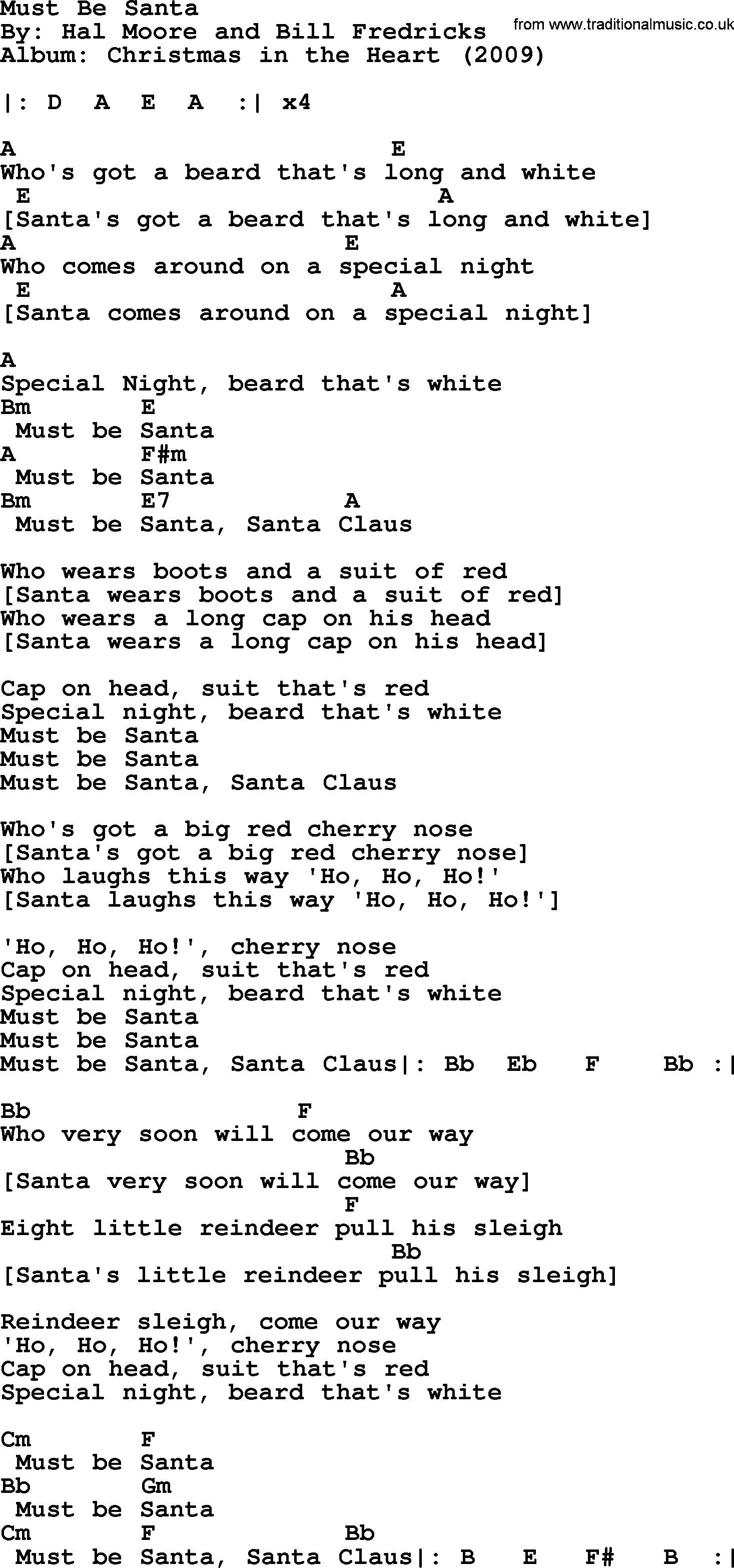 Bob Dylan song, lyrics with chords - Must Be Santa