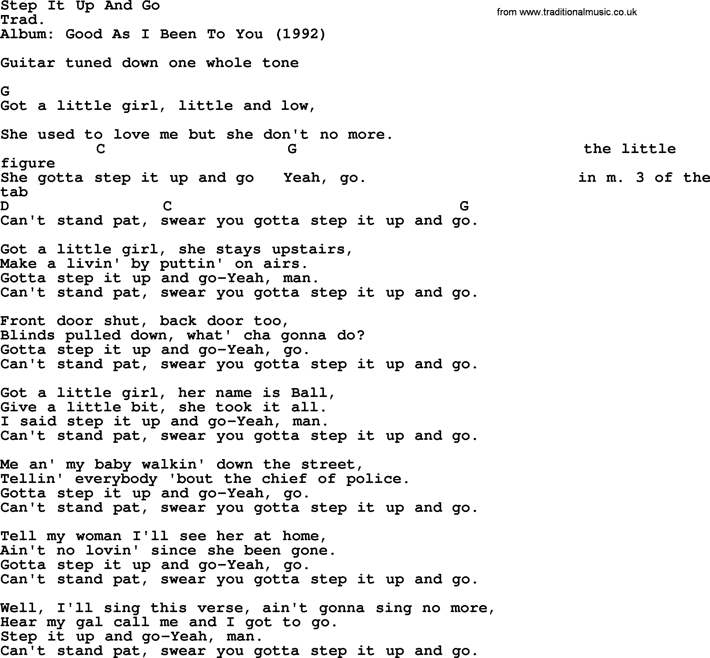 Bob Dylan song, lyrics with chords - Step It Up And Go