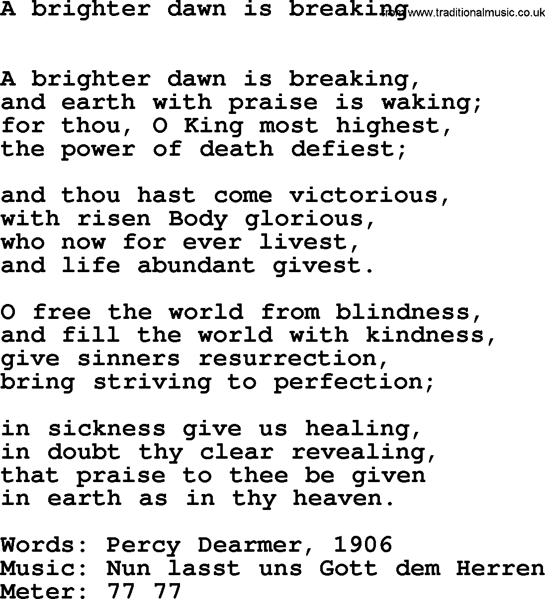 Easter Hymns, Hymn: A Brighter Dawn Is Breaking, lyrics with PDF