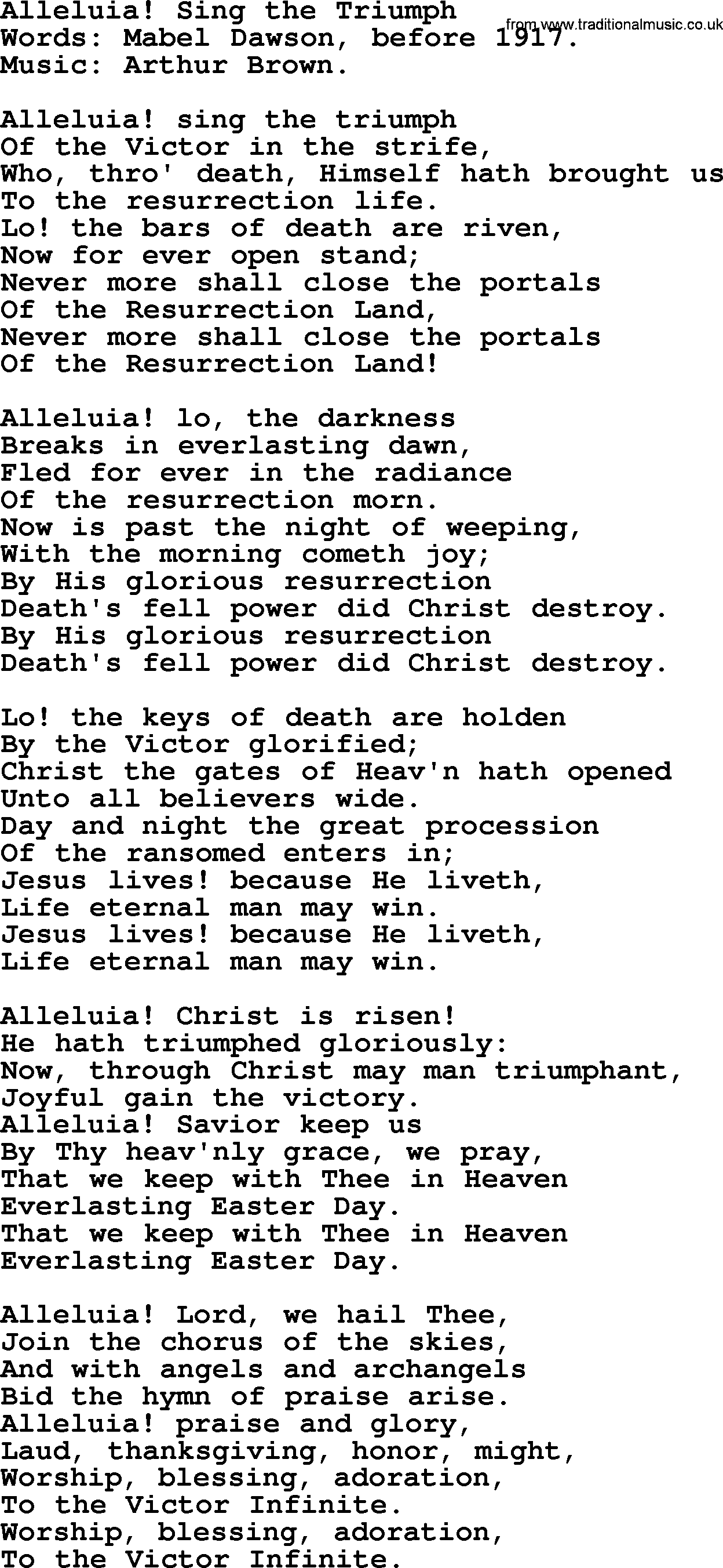 Easter Hymns, Hymn: Alleluia! Sing The Triumph, lyrics with PDF
