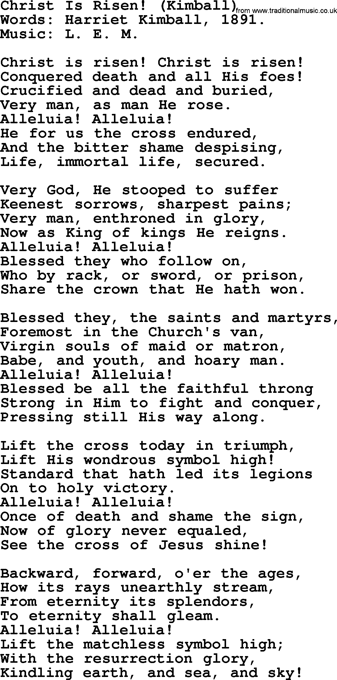 Easter Hymns, Hymn: Christ Is Risen! (kimball), lyrics with PDF