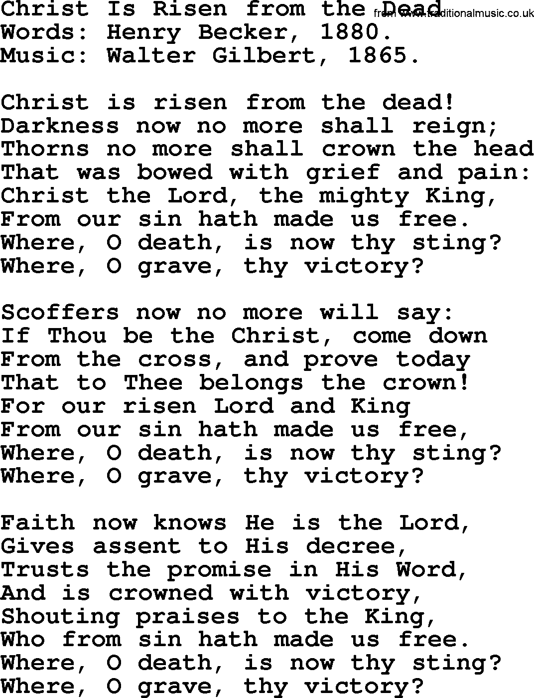 Easter Hymns, Hymn: Christ Is Risen From The Dead, lyrics with PDF