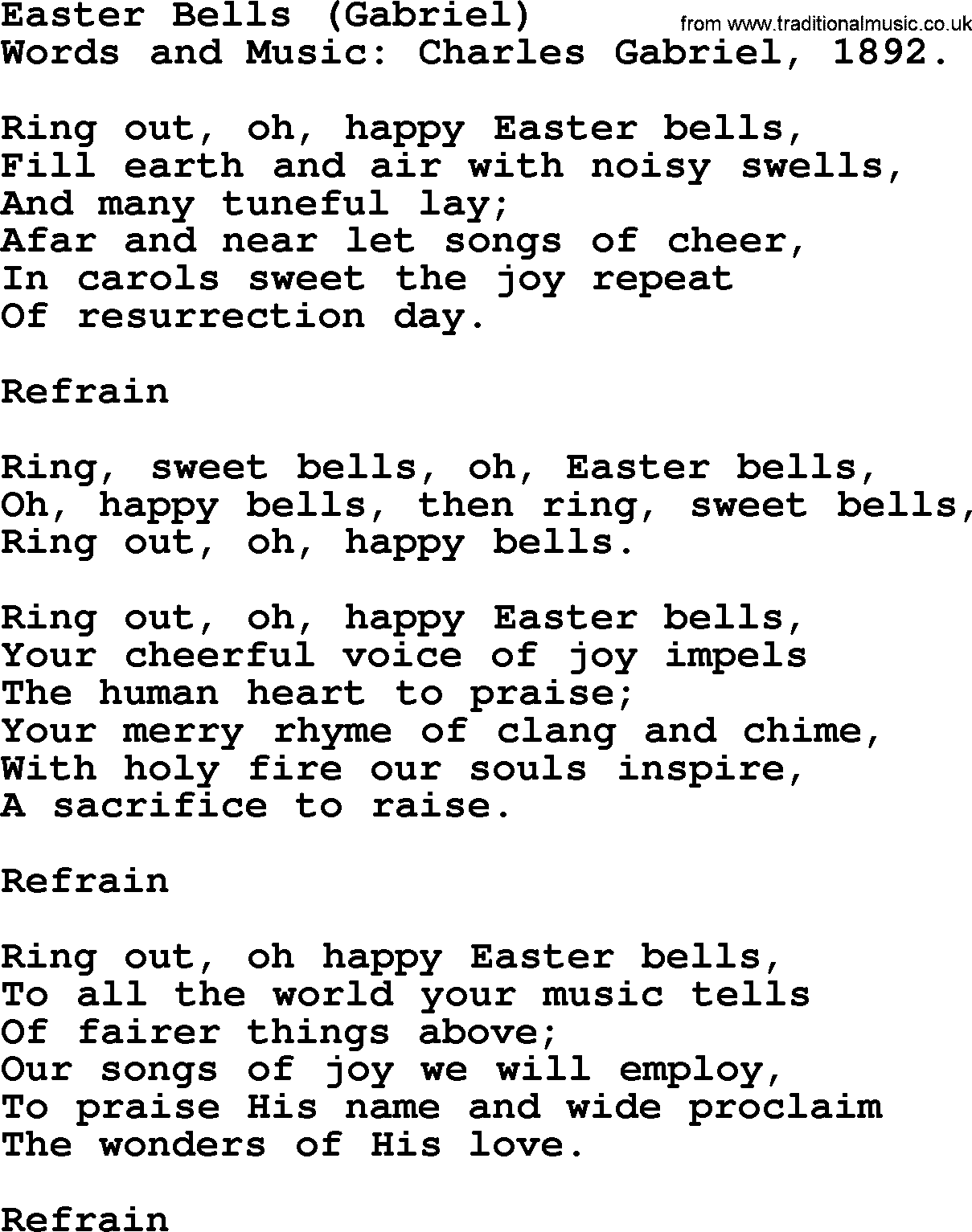 Easter Hymns, Hymn: Easter Bells (gabriel), lyrics with PDF