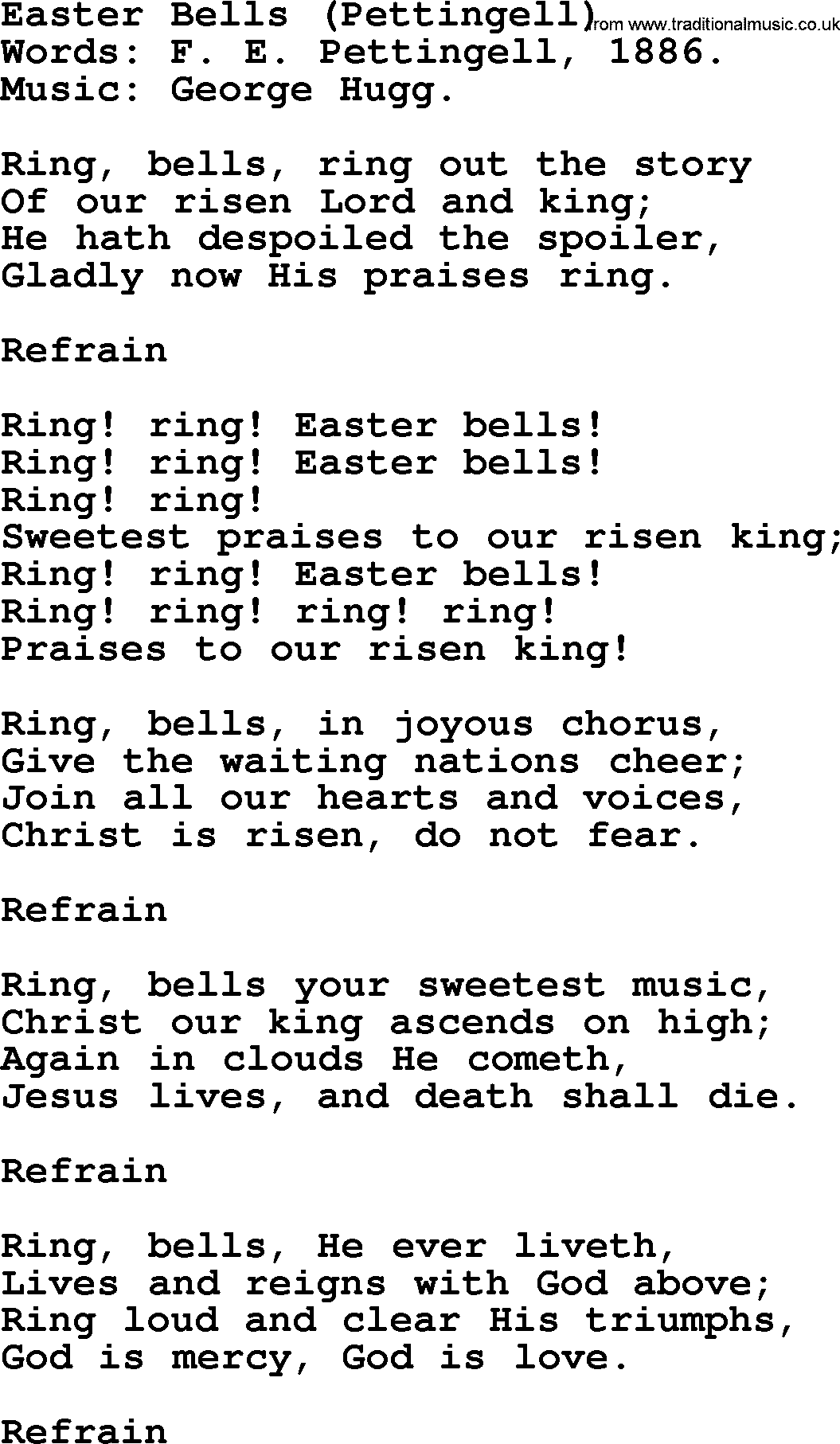 Easter Hymns, Hymn: Easter Bells (pettingell), lyrics with PDF