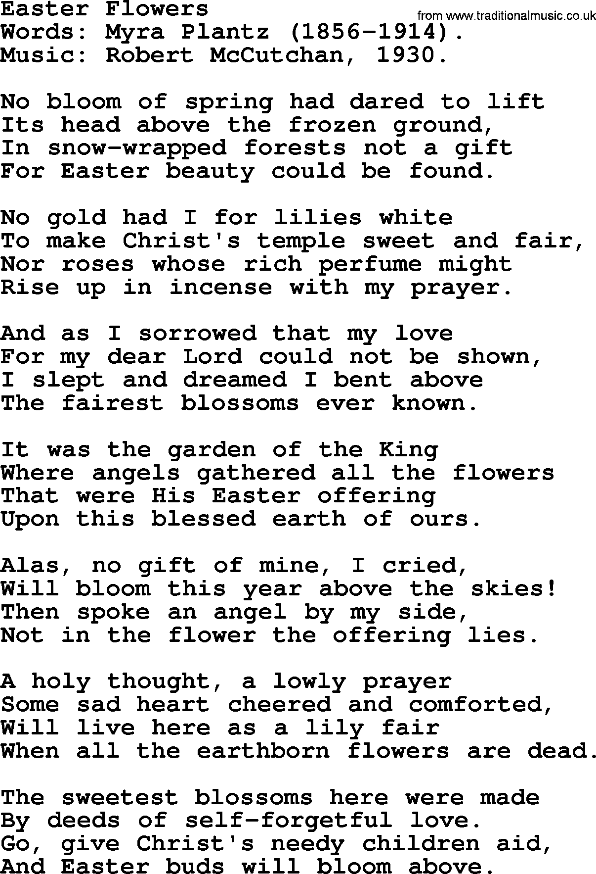 Easter Hymns, Hymn: Easter Flowers, lyrics with PDF