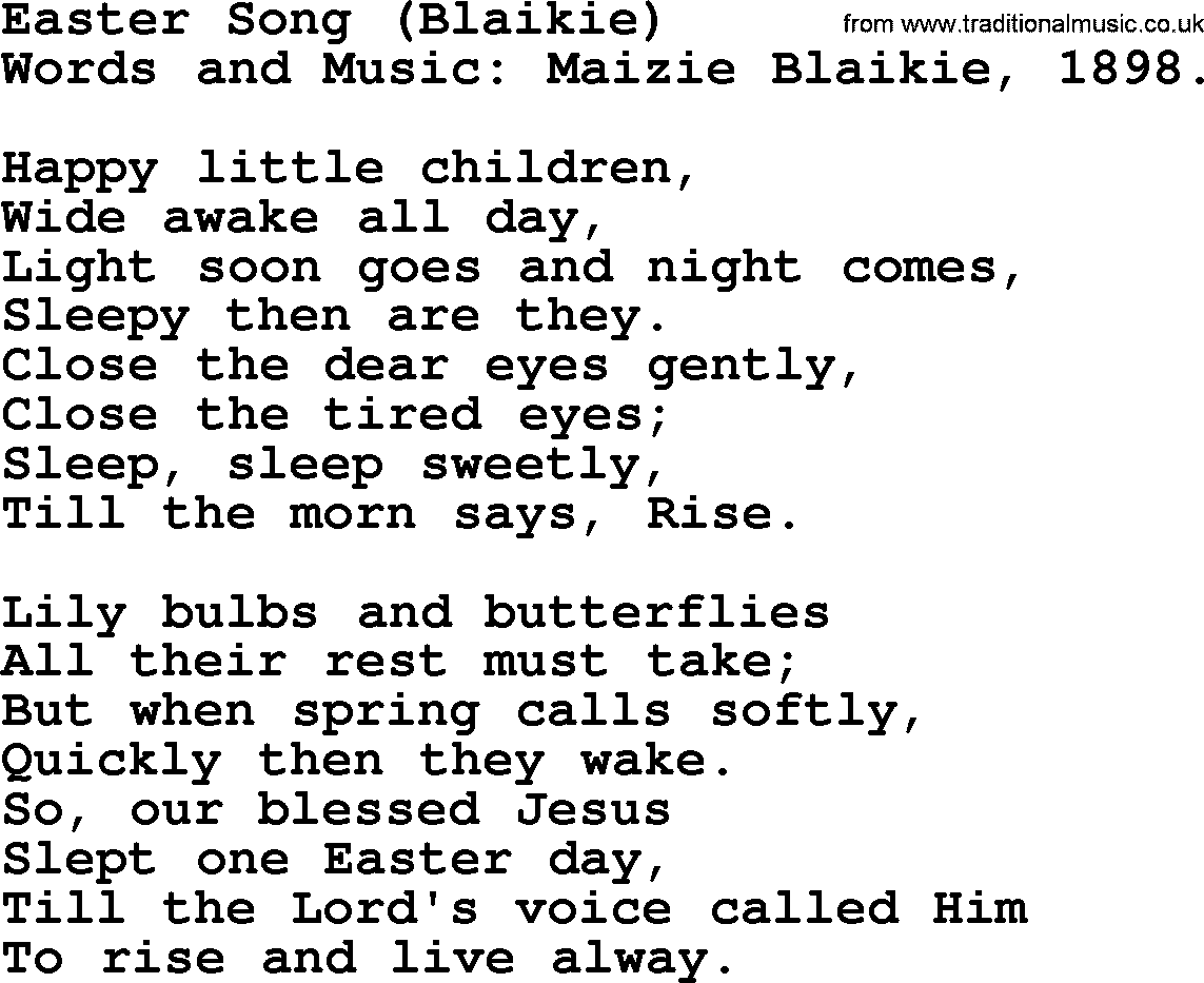 Easter Hymns, Hymn: Easter Song (blaikie), lyrics with PDF
