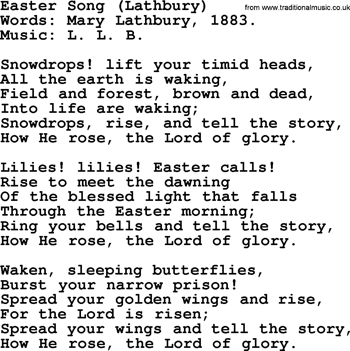 Easter Hymns, Hymn: Easter Song (lathbury), lyrics with PDF