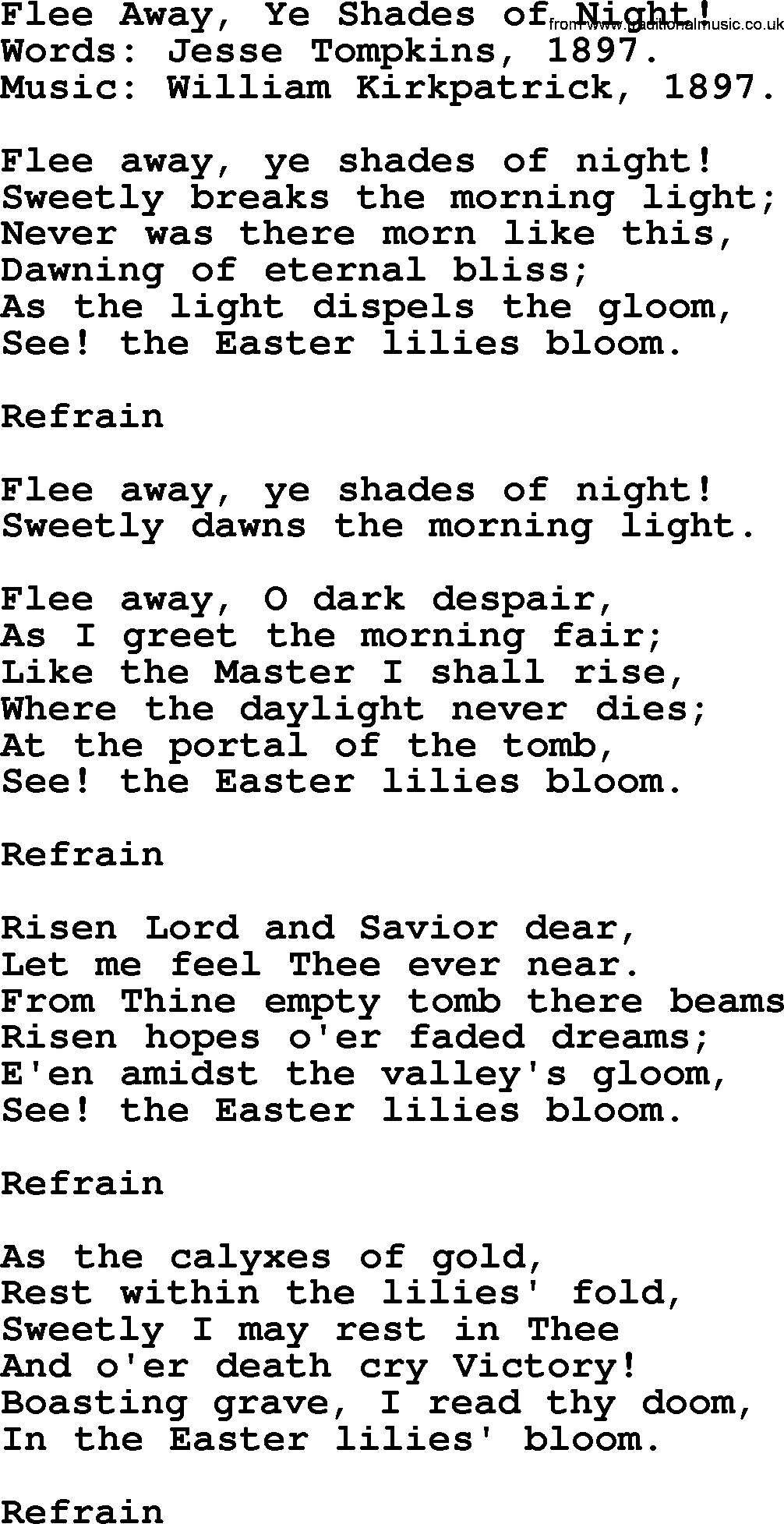 Easter Hymns, Hymn: Flee Away, Ye Shades Of Night!, lyrics with PDF