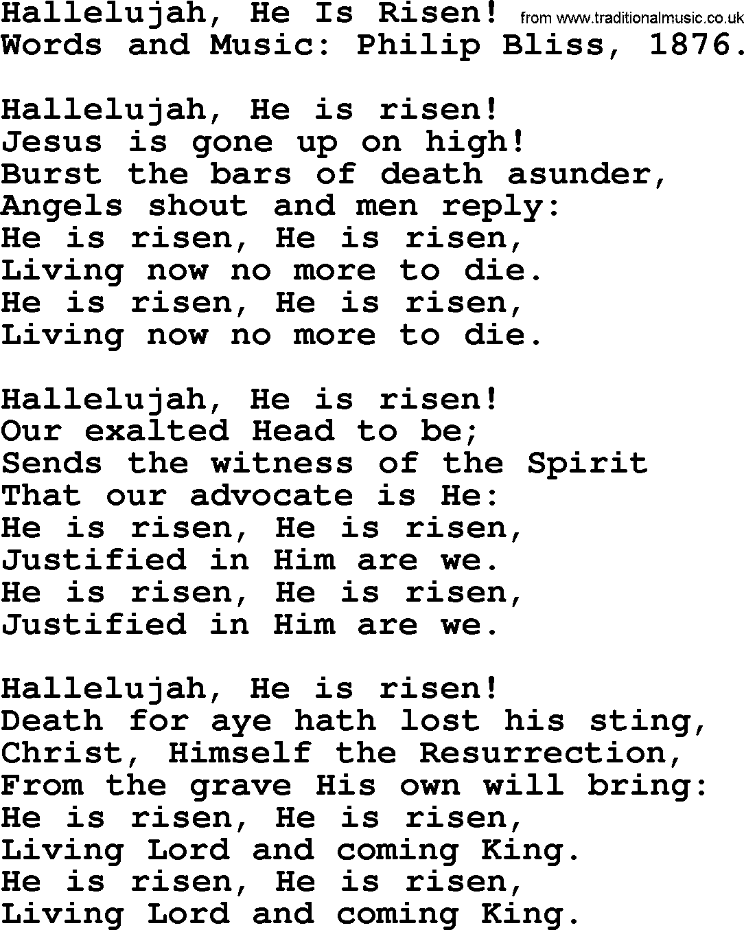 Easter Hymns, Song Hallelujah, He Is Risen! lyrics, midi music and PDF