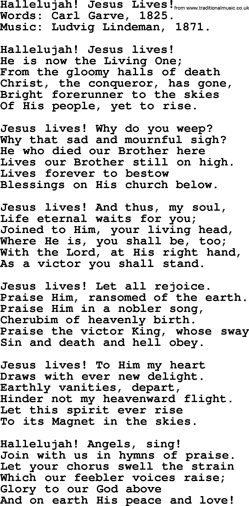Easter Hymns, Hymn: Hallelujah! Jesus Lives!, lyrics with PDF