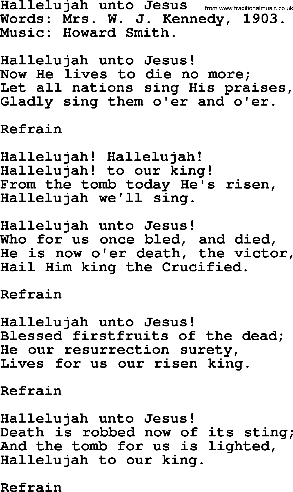 Easter Hymns, Hymn: Hallelujah Unto Jesus, lyrics with PDF