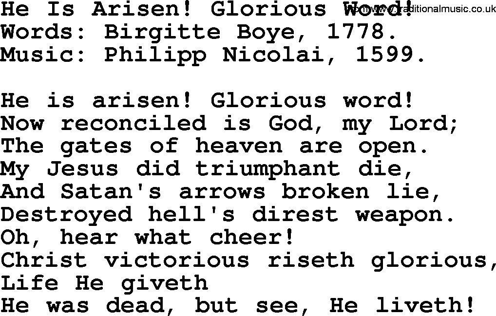 Easter Hymns, Hymn: He Is Arisen! Glorious Word!, lyrics with PDF